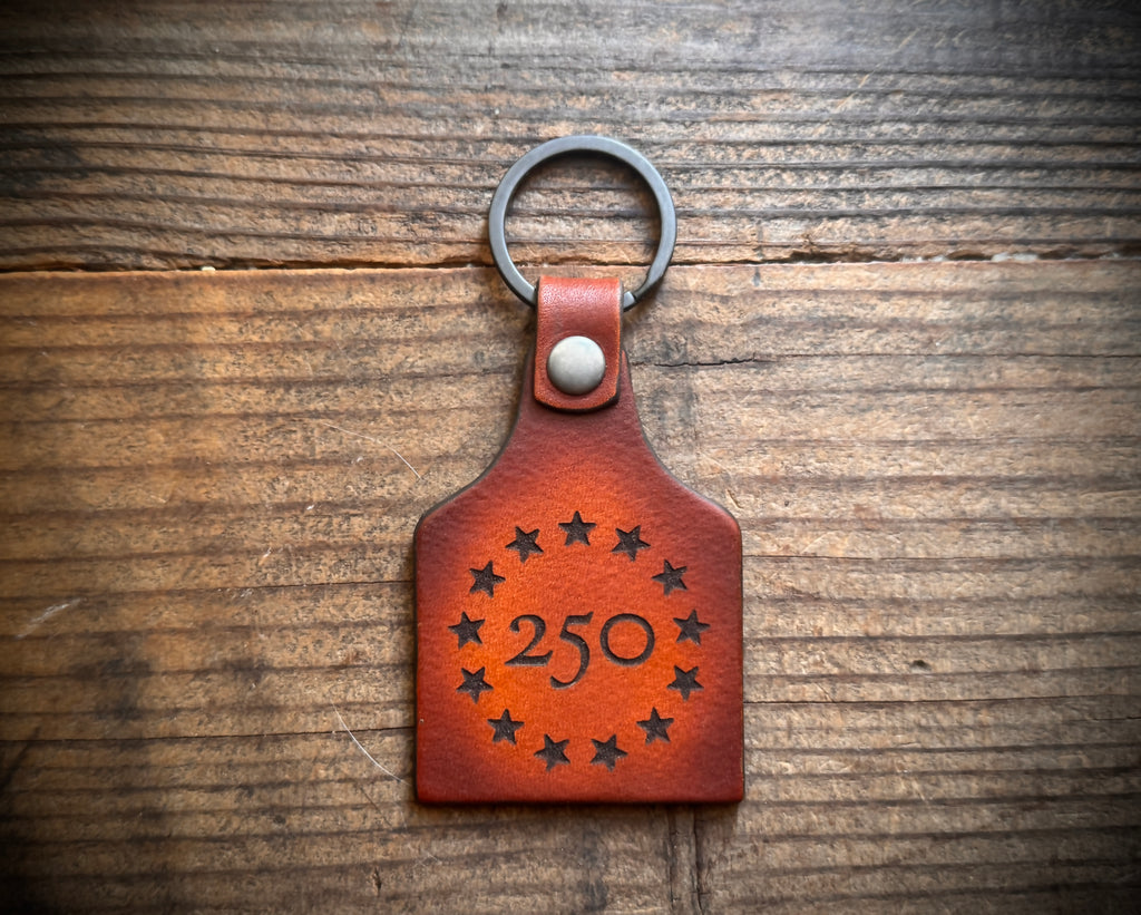 America 250 Leather Key Ring – Laser Engraved Patriotic Keychain