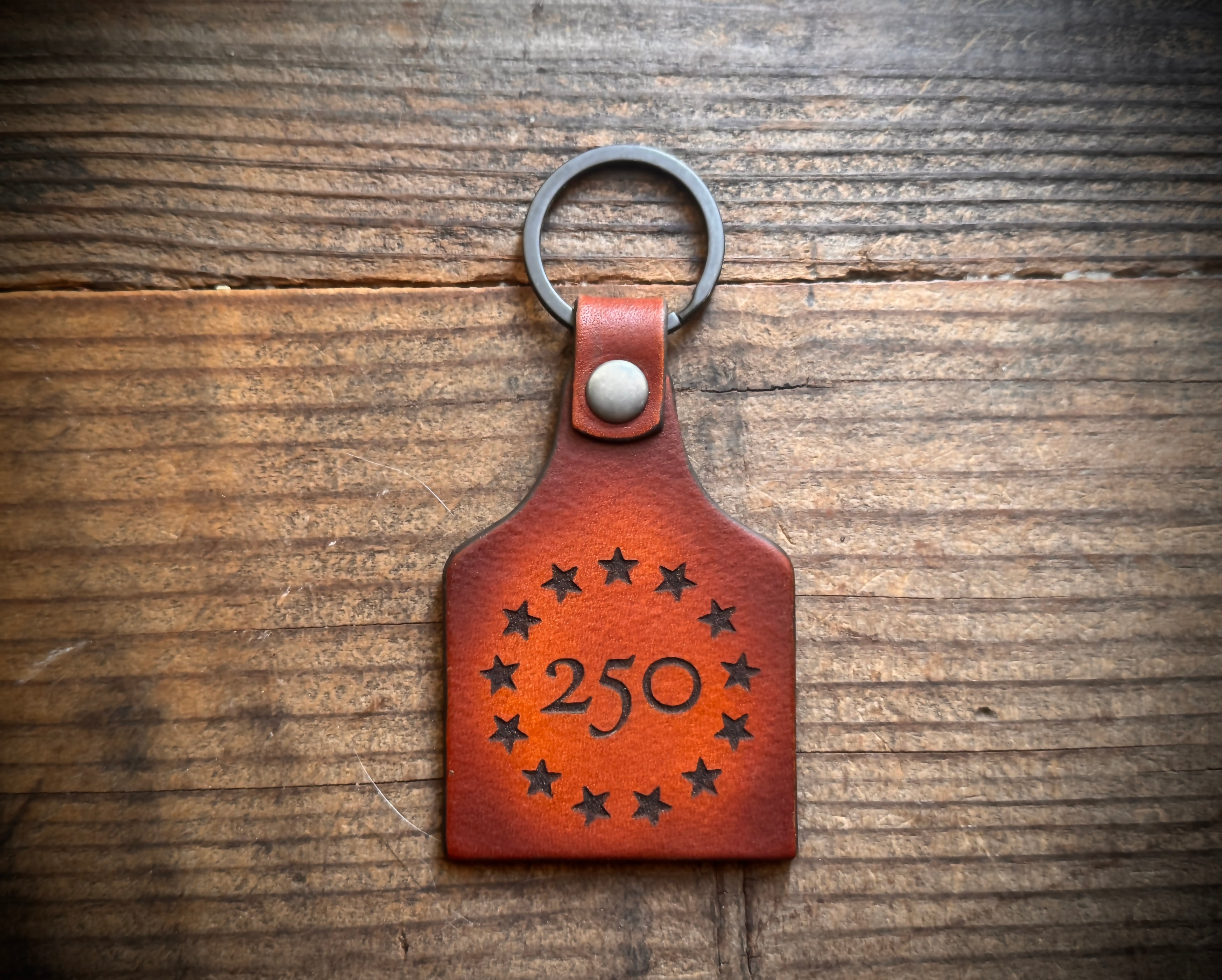 America 250 Leather Key Ring – Laser Engraved Patriotic Keychain