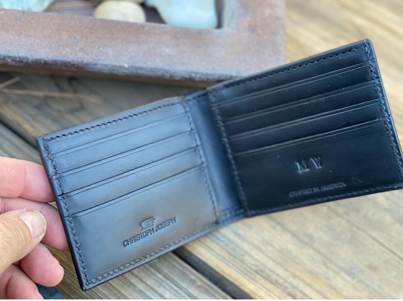 Blue Lives Matter Punisher Bifold / Hand tooled Made in the USA Premium Leather Wallet