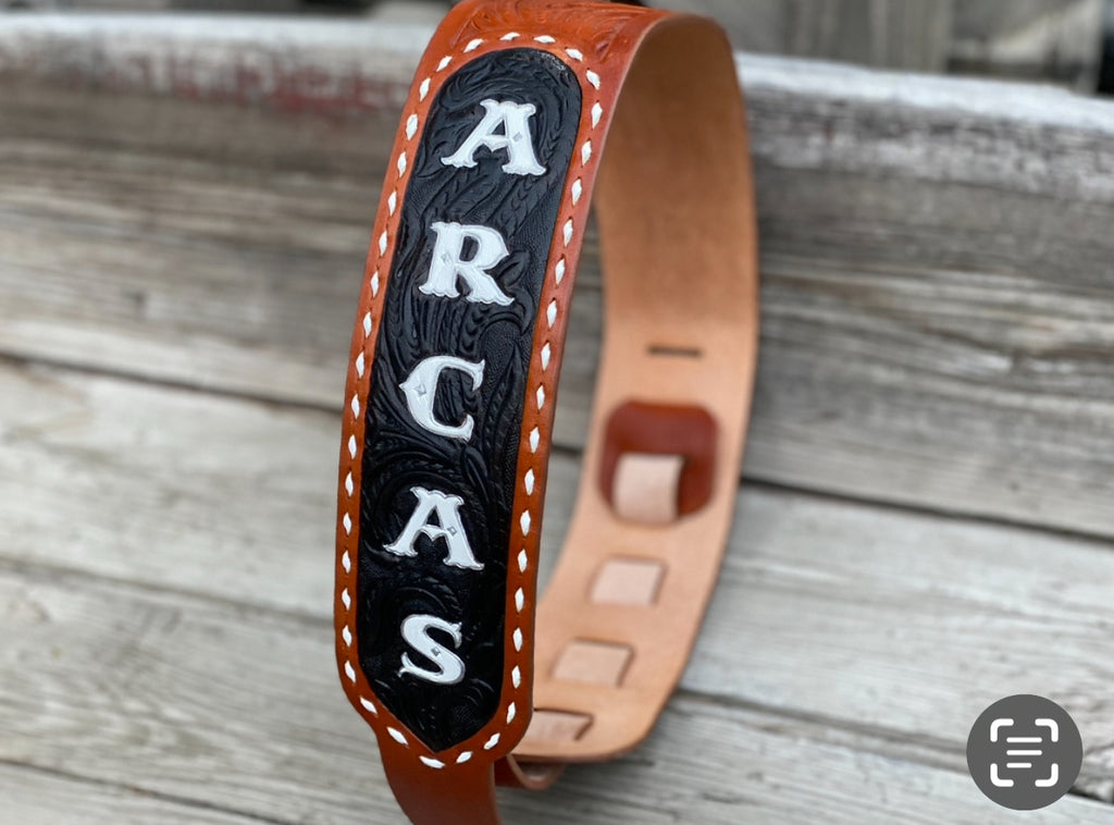 Merle Haggard Style Custom Tooled Western Flare Guitar Strap- Made in the USA
