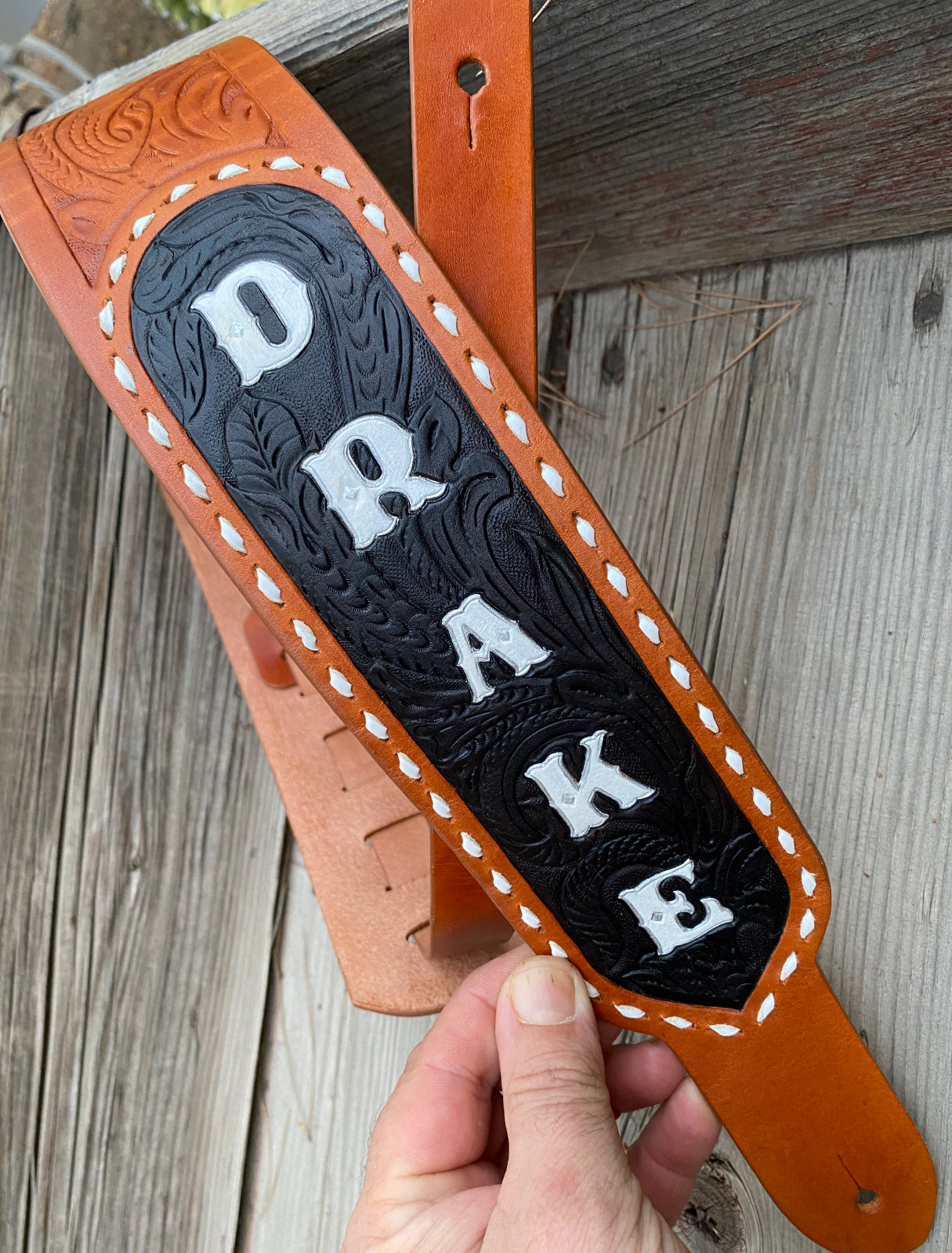 Merle Haggard Style Custom Tooled Western Flare Guitar Strap- Made in the USA