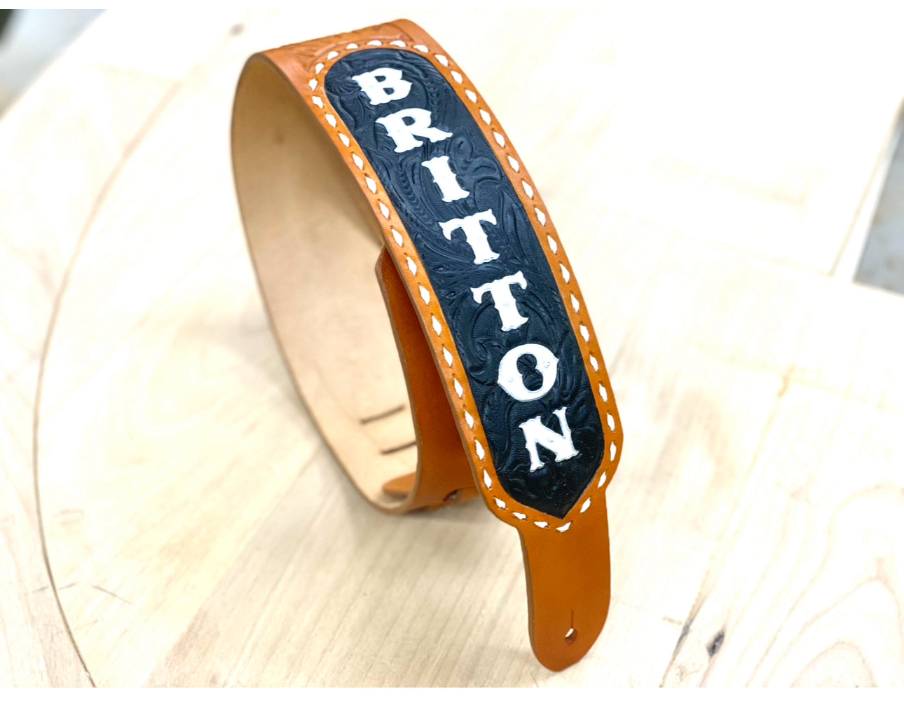 Merle Haggard Style Custom Tooled Western Flare Guitar Strap- Made in the USA