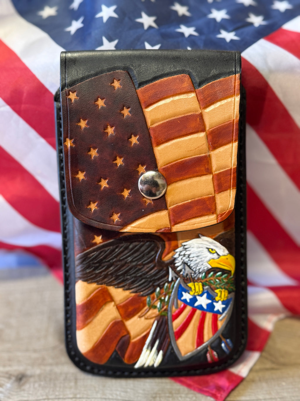 American Pride - Cell Phone Holster - Hand Tooled/ Molded - Crafted in America