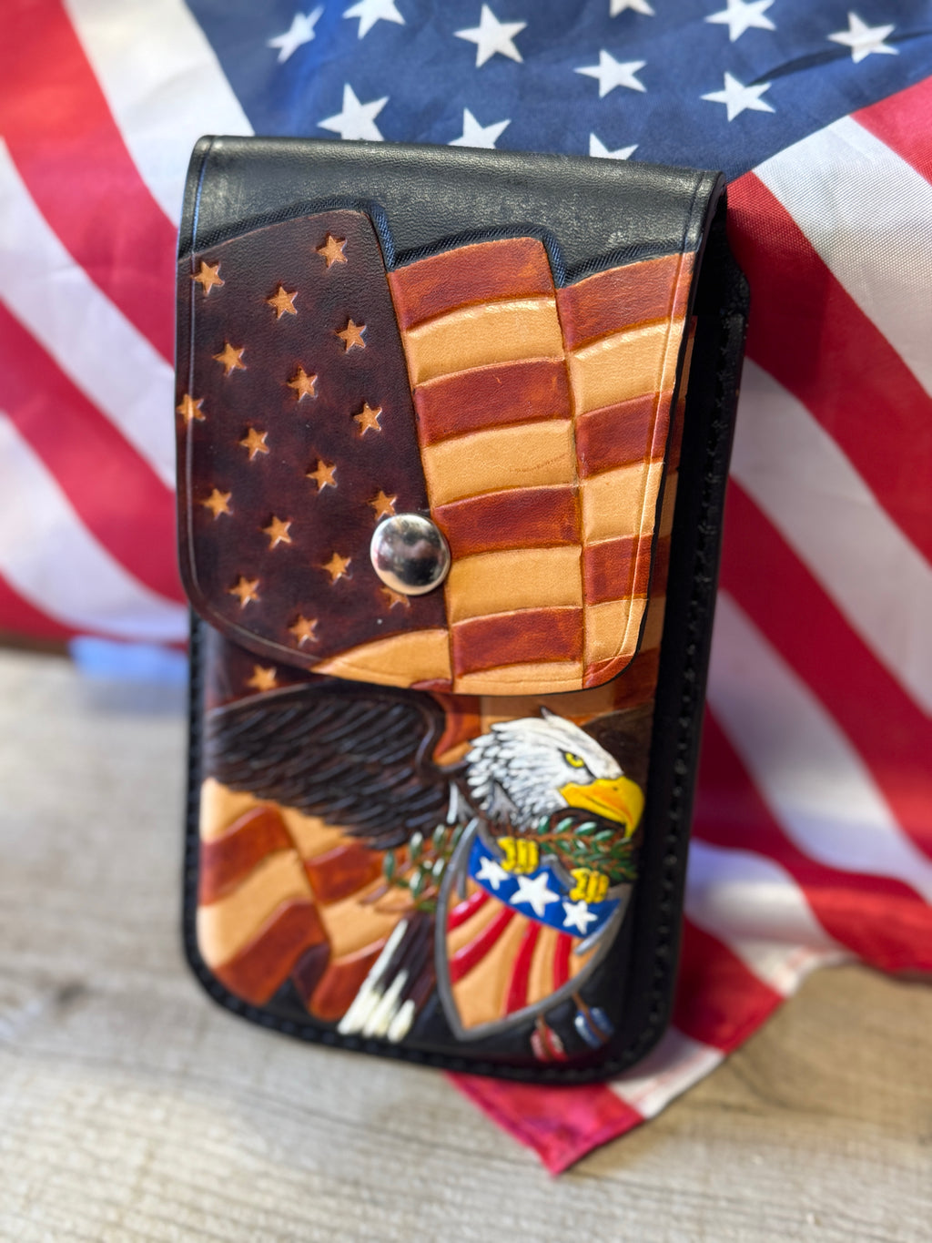 American Pride - Cell Phone Holster - Hand Tooled/ Molded - Crafted in America