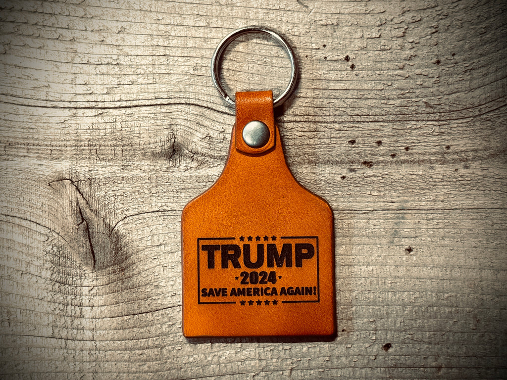 Trump 2027 / 47 -Double Sided Leather Key Chain / Key Ring / Cow-tag Fob
