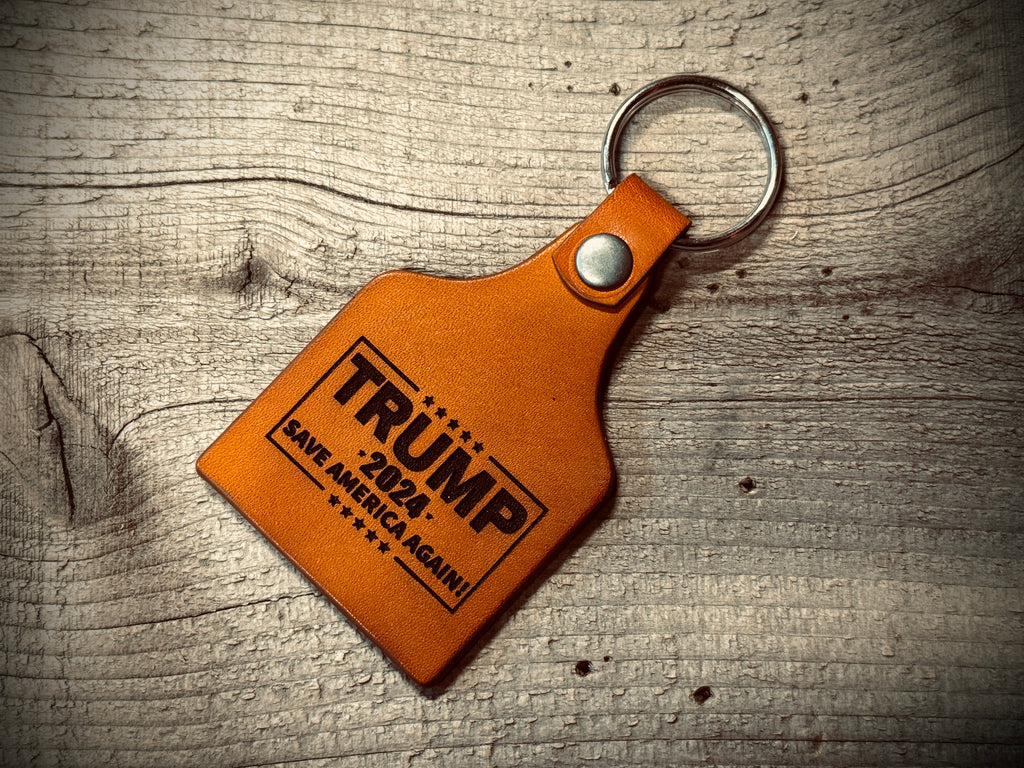 Trump 2027 / 47 -Double Sided Leather Key Chain / Key Ring / Cow-tag Fob