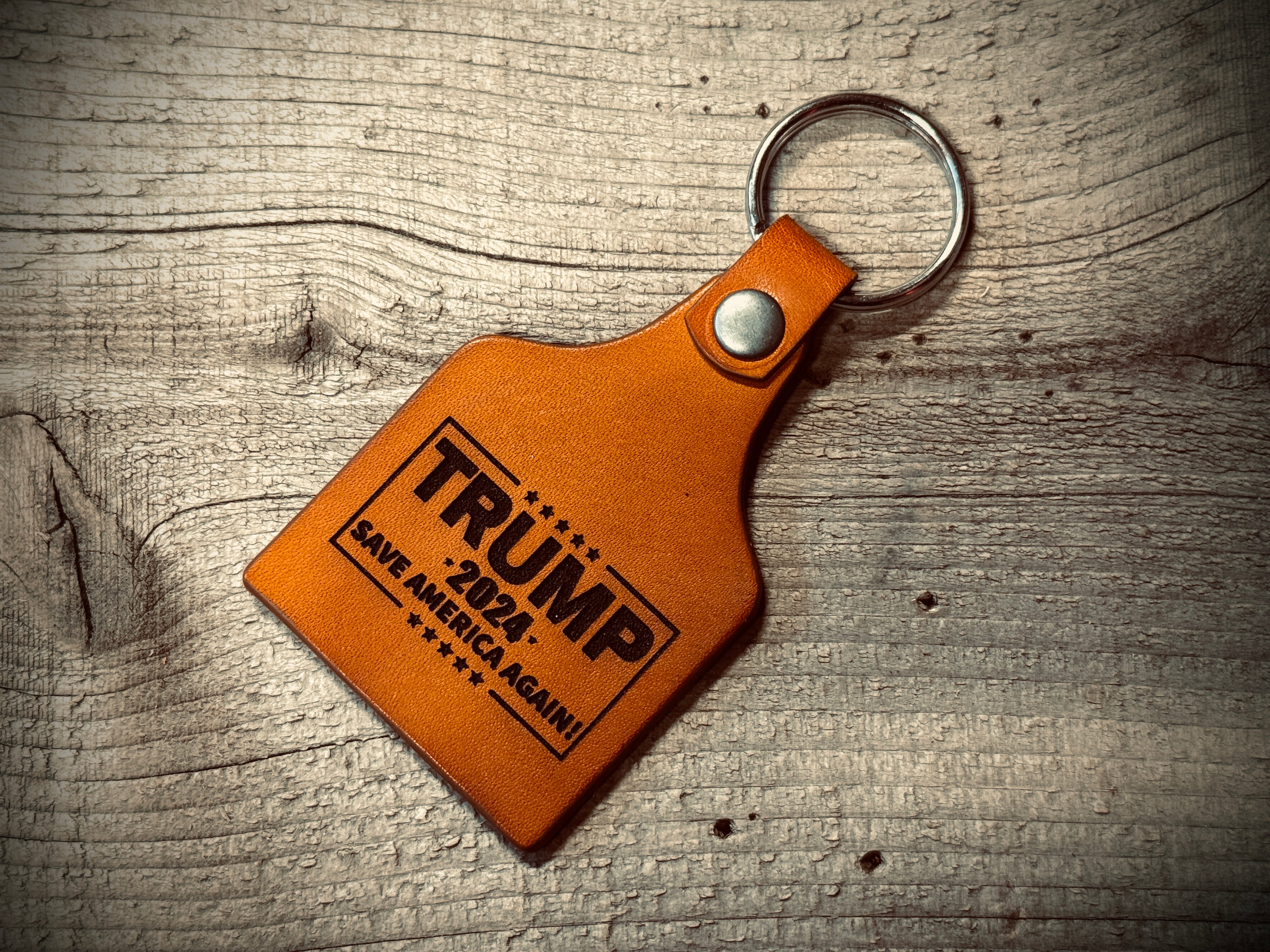 Trump 2027 / 47 -Double Sided Leather Key Chain / Key Ring / Cow-tag Fob