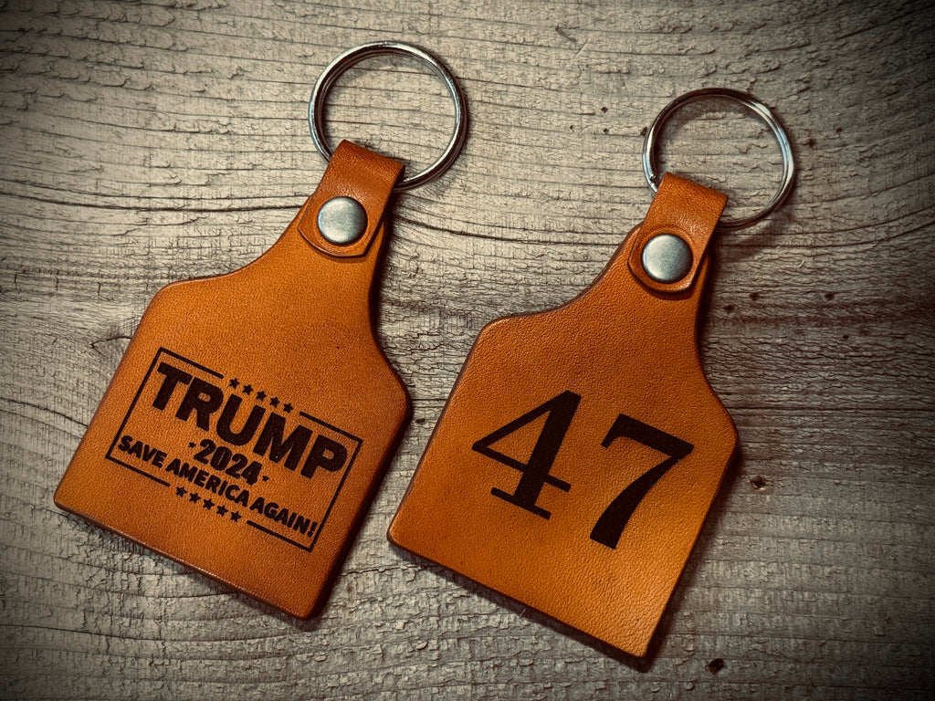 Trump 2027 / 47 -Double Sided Leather Key Chain / Key Ring / Cow-tag Fob