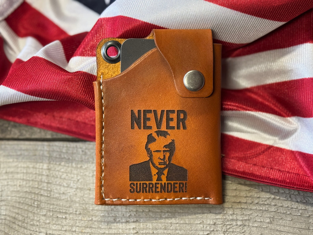 Never Surrender - Engraved Minimalist Leather Credit Card Holder
