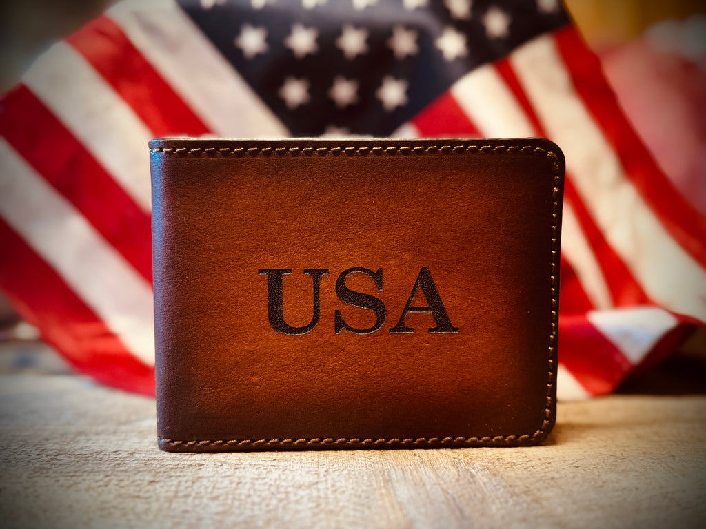 USA 45-47 Laser Engraved Handmade Premium Leather Bifold Wallet