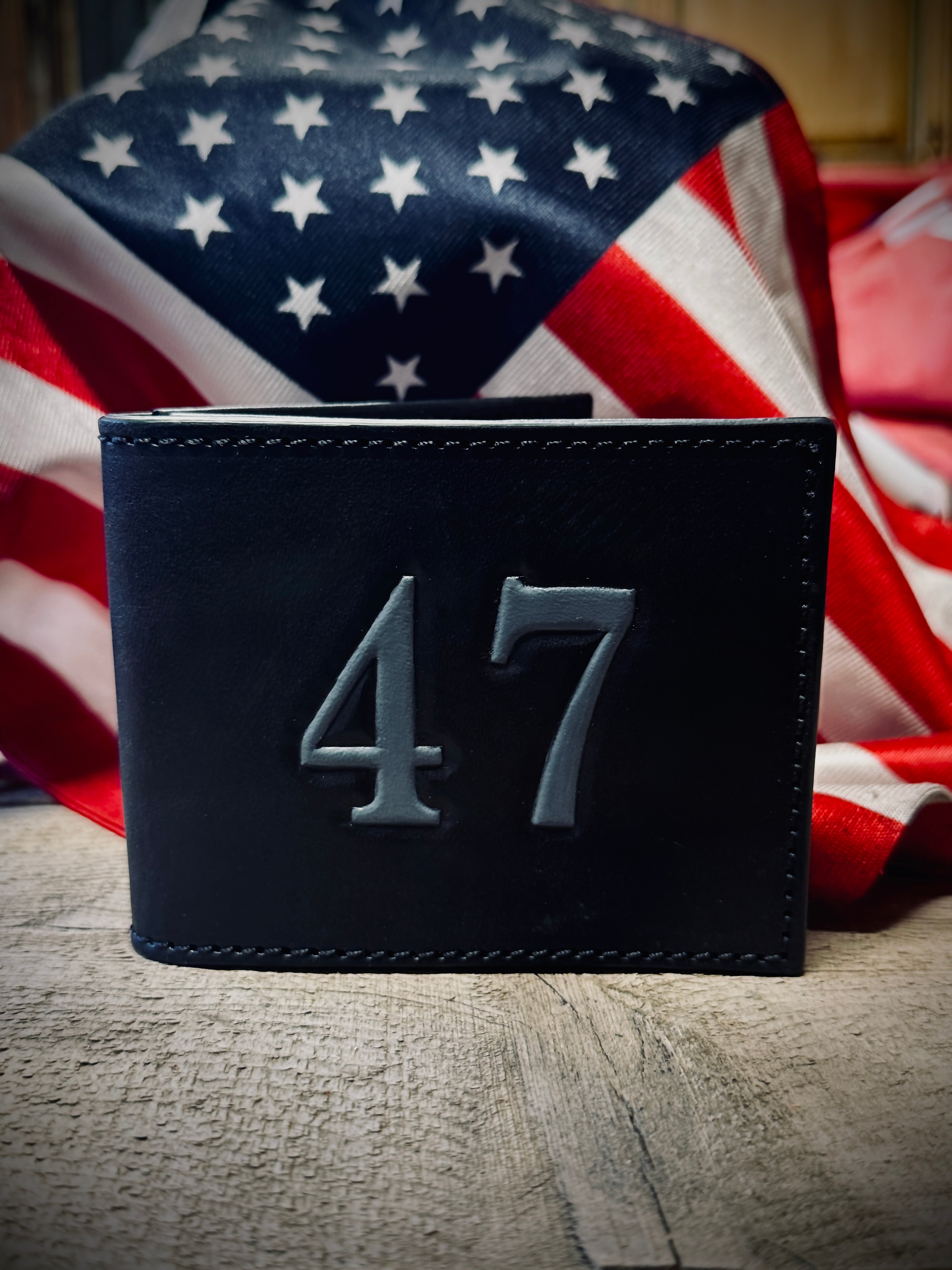 47 Dark MAGA Bifold - Hand tooled and engraved premium leather wallet - Made in USA