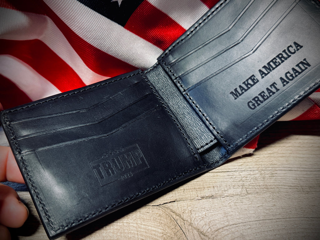 47 Dark MAGA Bifold - Hand tooled and engraved premium leather wallet - Made in USA