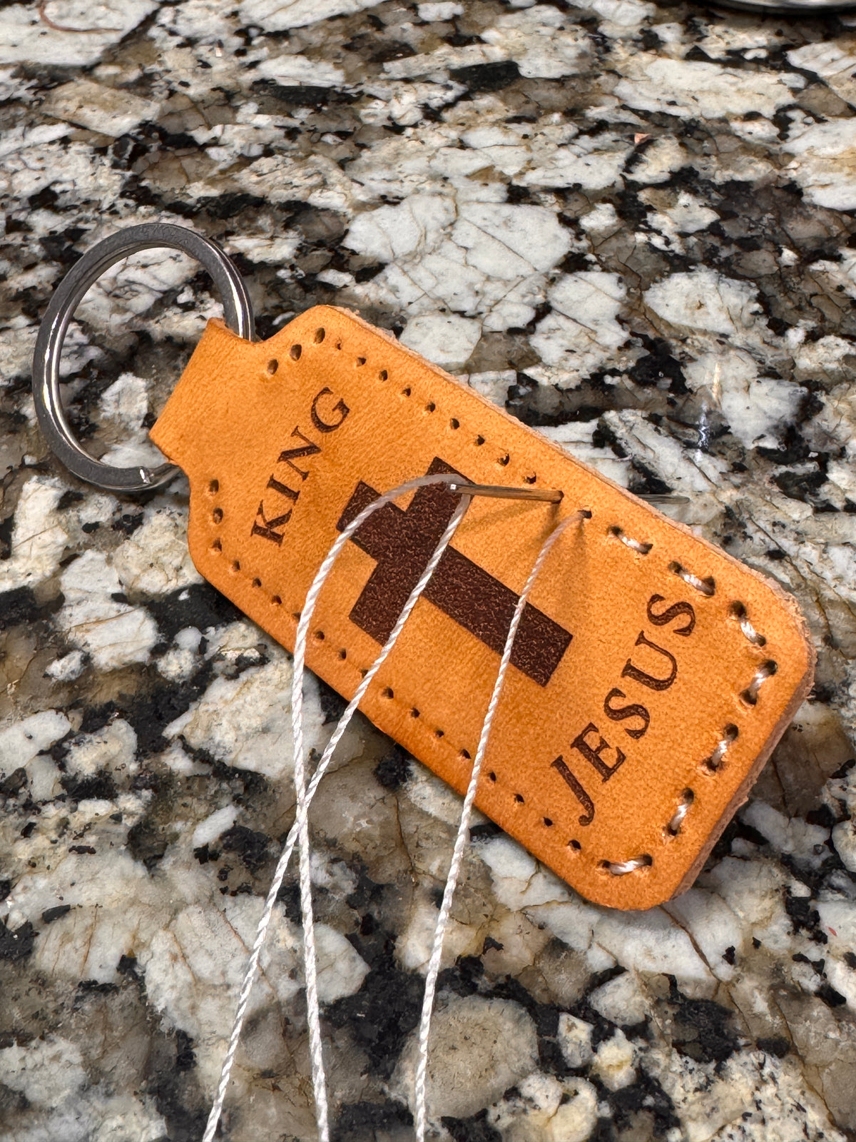 Handmade Italian Leather Faith Keychain | King Jesus Cross | Christian Gift