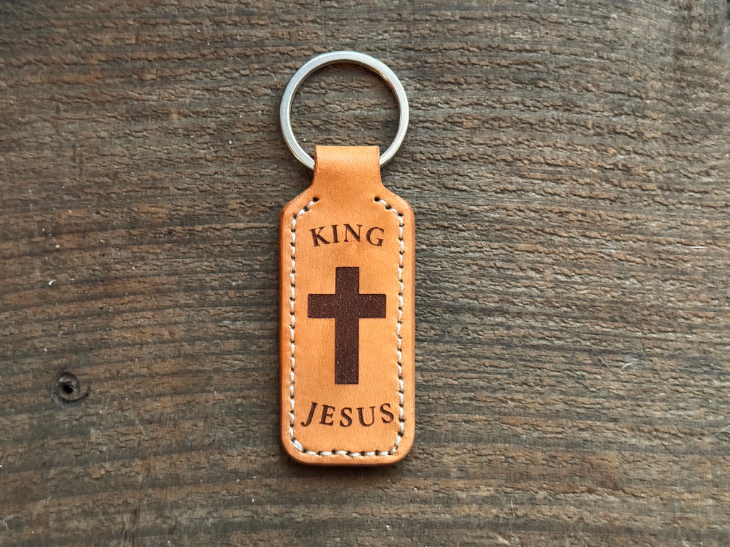Handmade Italian Leather Faith Keychain | King Jesus Cross | Christian Gift