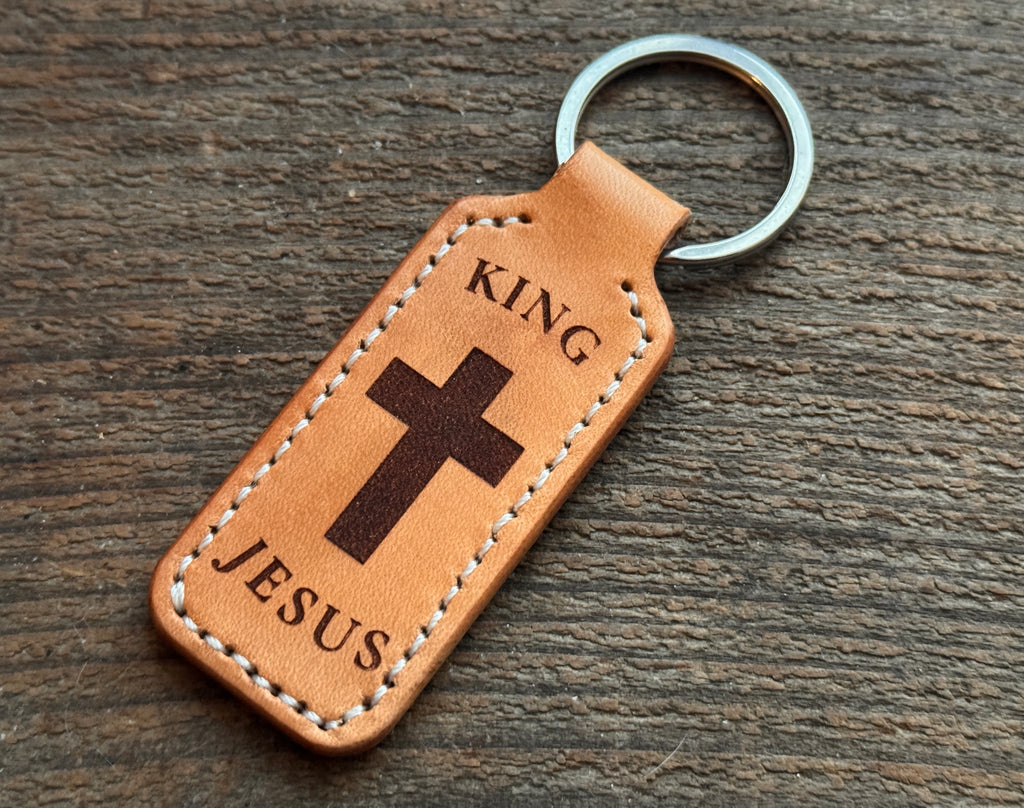 Handmade Italian Leather Faith Keychain | King Jesus Cross | Christian Gift