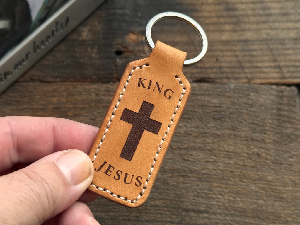 Handmade Italian Leather Faith Keychain | King Jesus Cross | Christian Gift