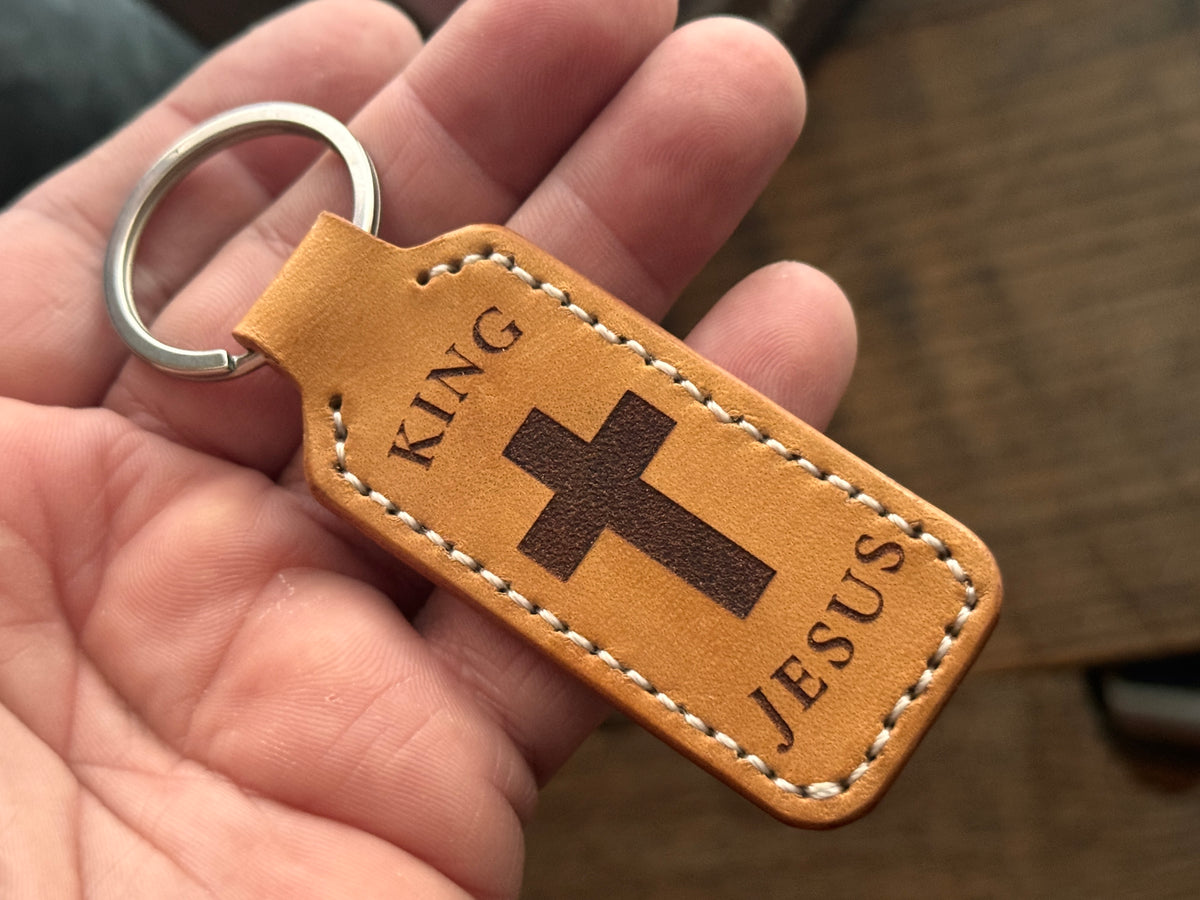 Handmade Italian Leather Faith Keychain | King Jesus Cross | Christian Gift