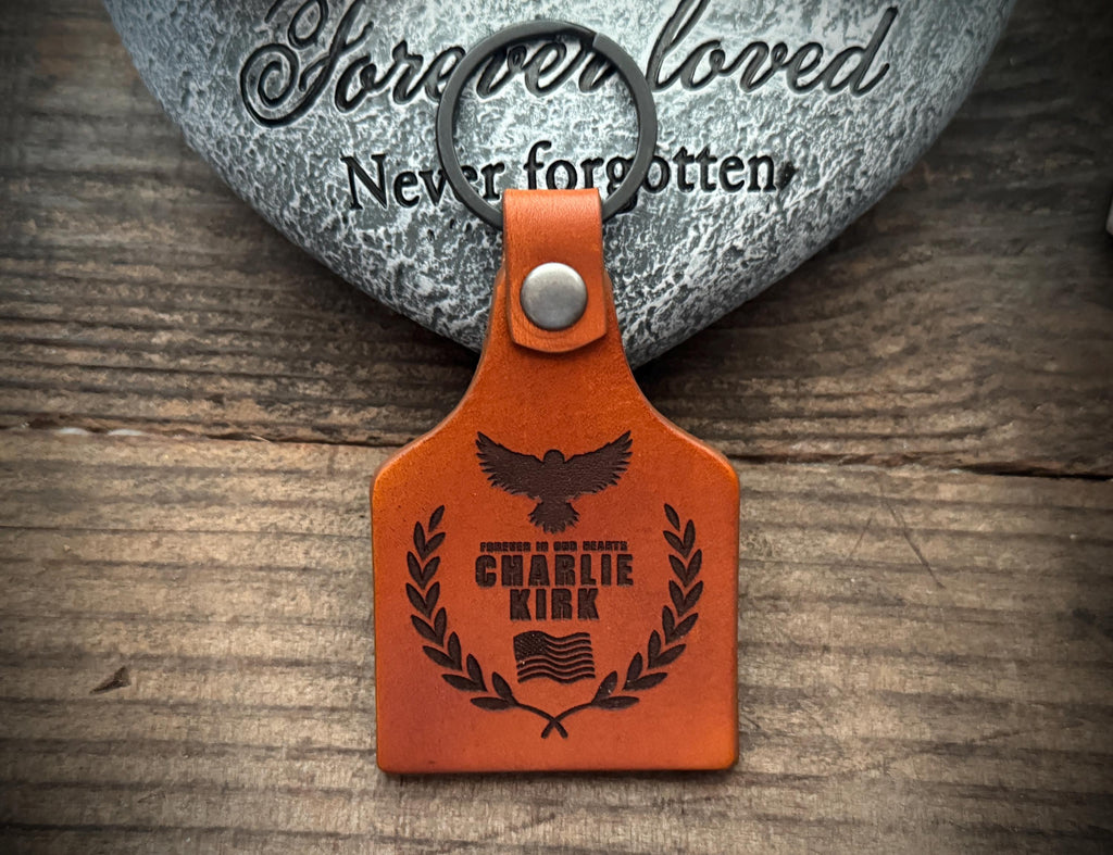 Charlie Kirk Commemorative Laser Engraved Memorial Leather Key Chain