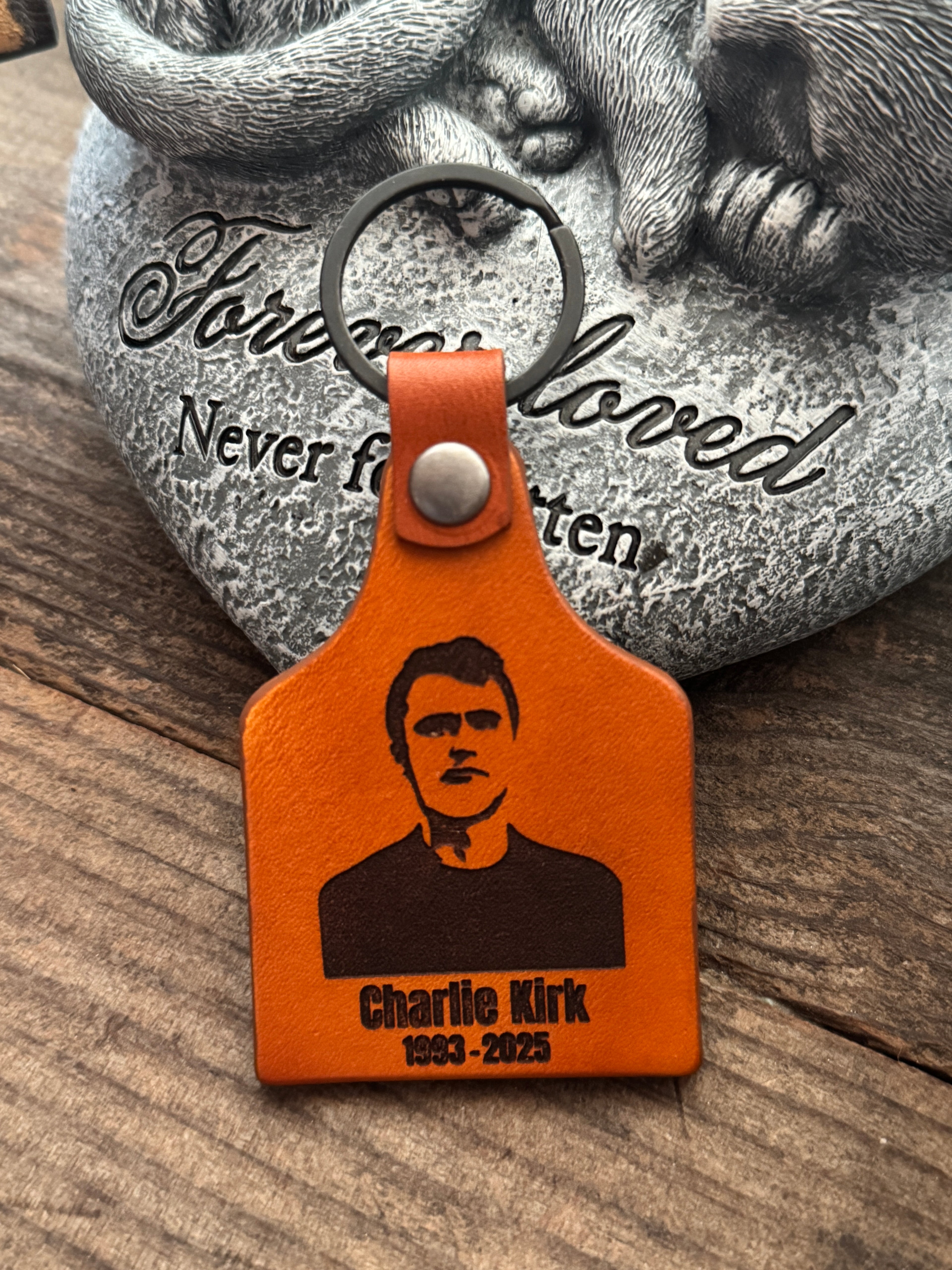 Charlie Kirk Memorial Laser Engraved Leather Keychain - Freedom Gear - Made in USA