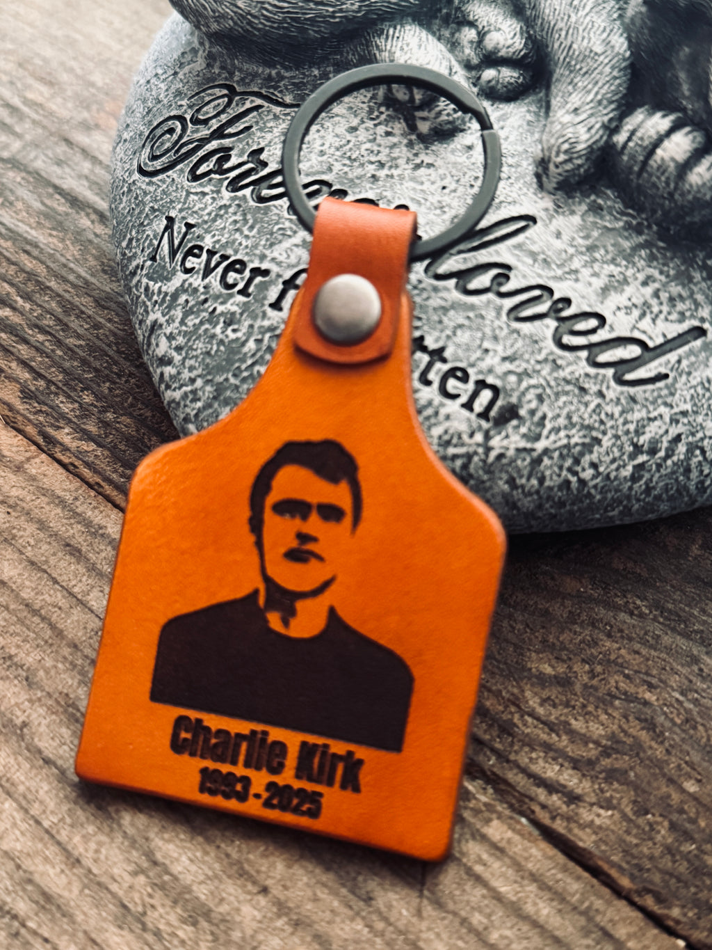 Charlie Kirk Memorial Laser Engraved Leather Keychain - Freedom Gear - Made in USA