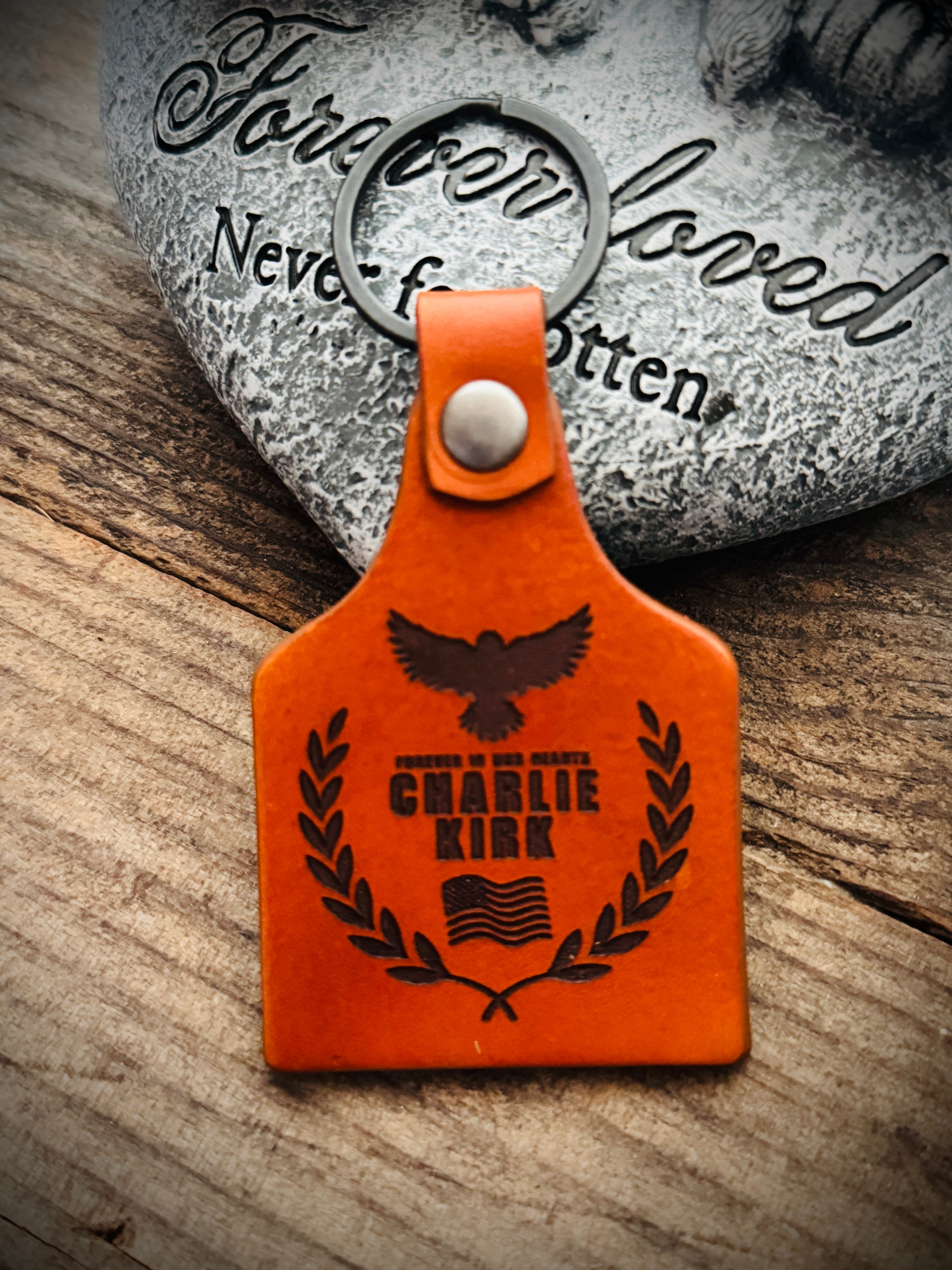 Charlie Kirk Commemorative Laser Engraved Memorial Leather Key Chain