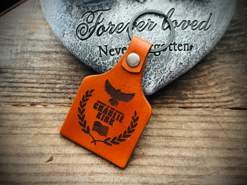 Charlie Kirk Commemorative Laser Engraved Memorial Leather Key Chain