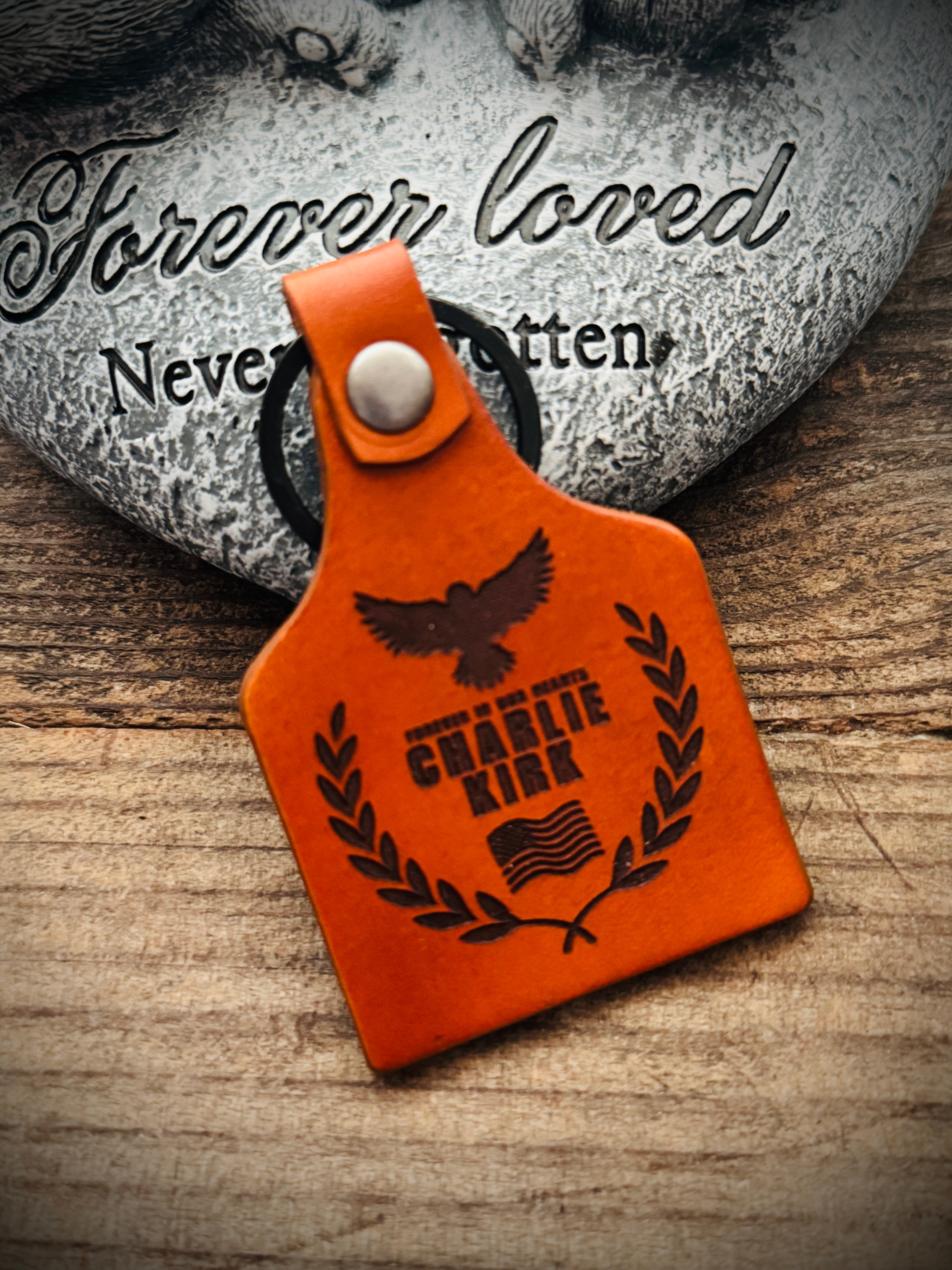 Charlie Kirk Commemorative Laser Engraved Memorial Leather Key Chain