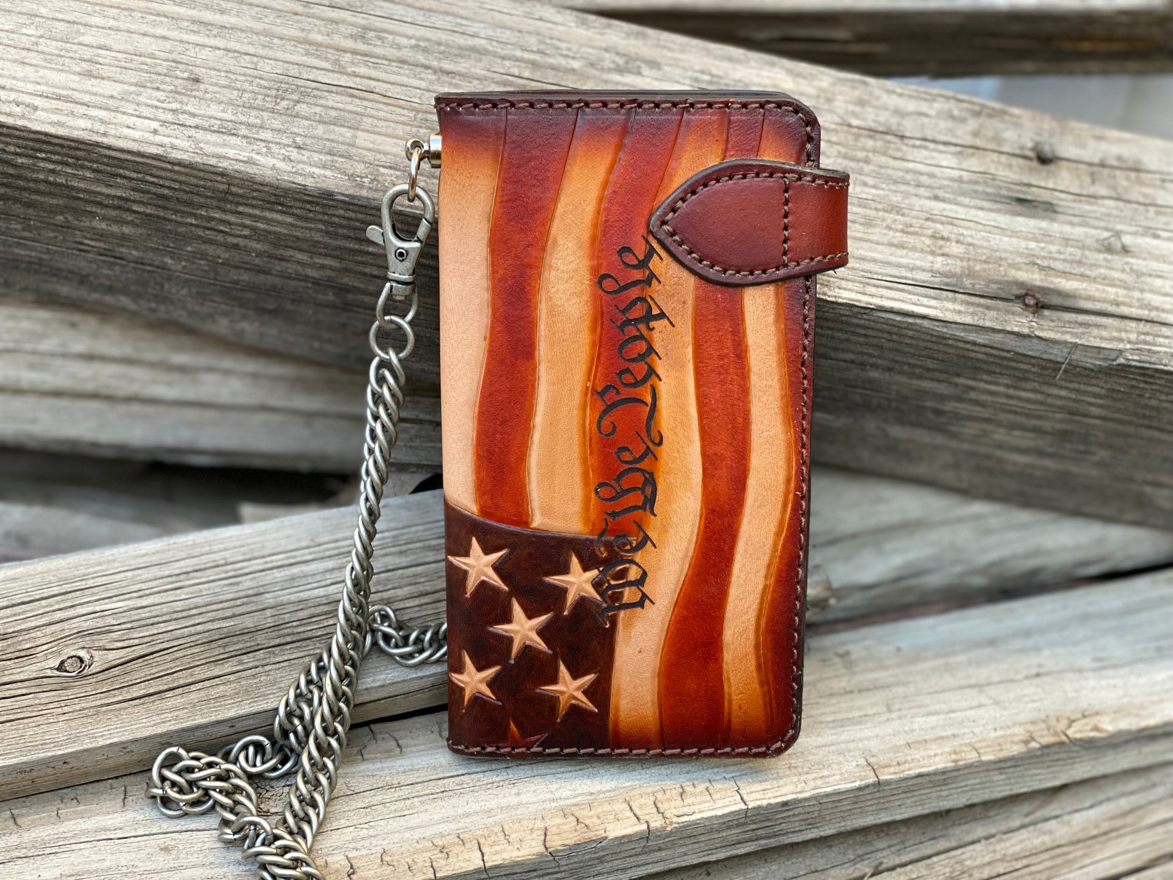 Patriot Biker Delux - Don't Tread on Me / We the People Hand Tooled Long Wallet / Made In USA