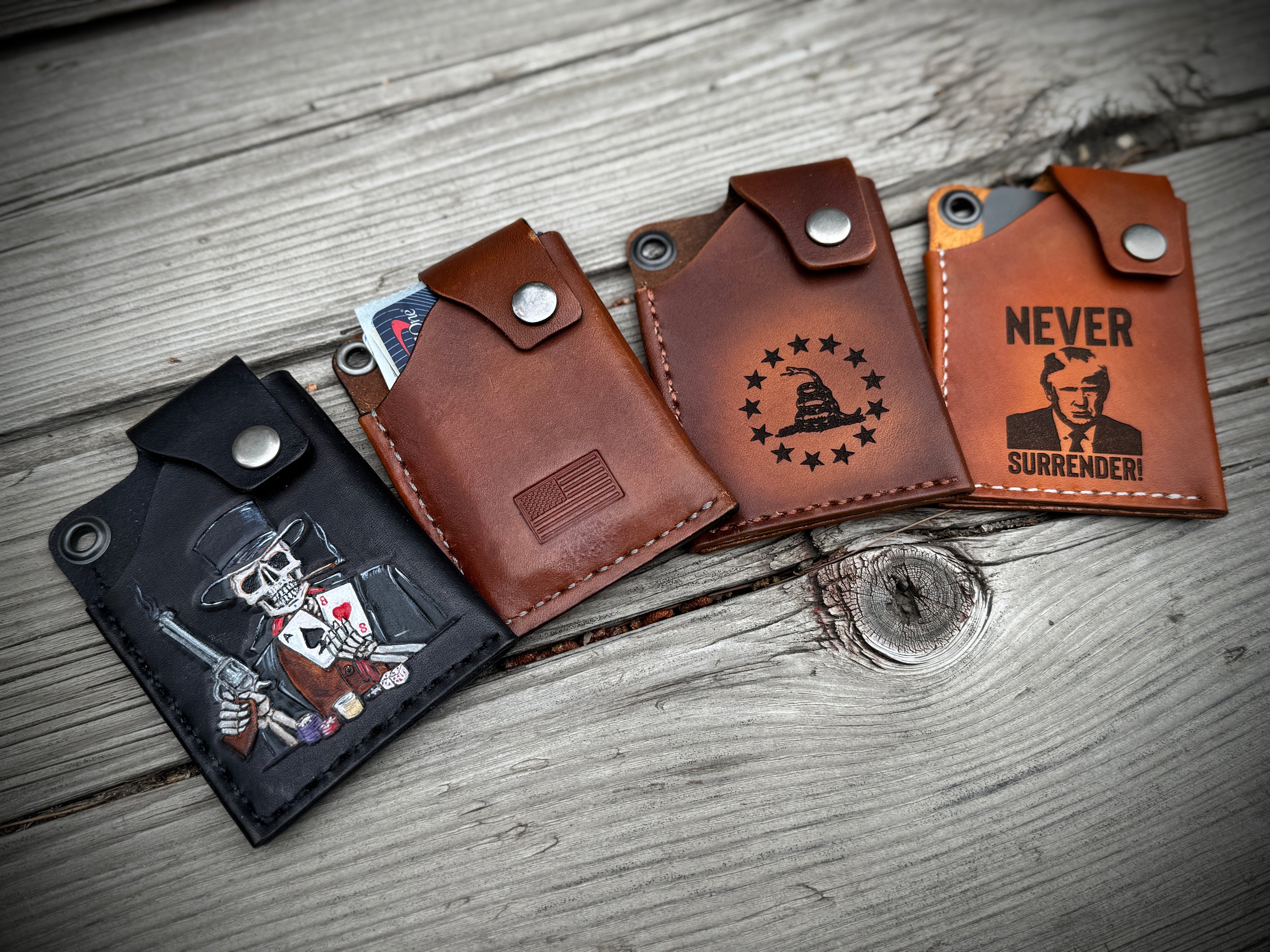 Never Surrender - Engraved Minimalist Leather Credit Card Holder