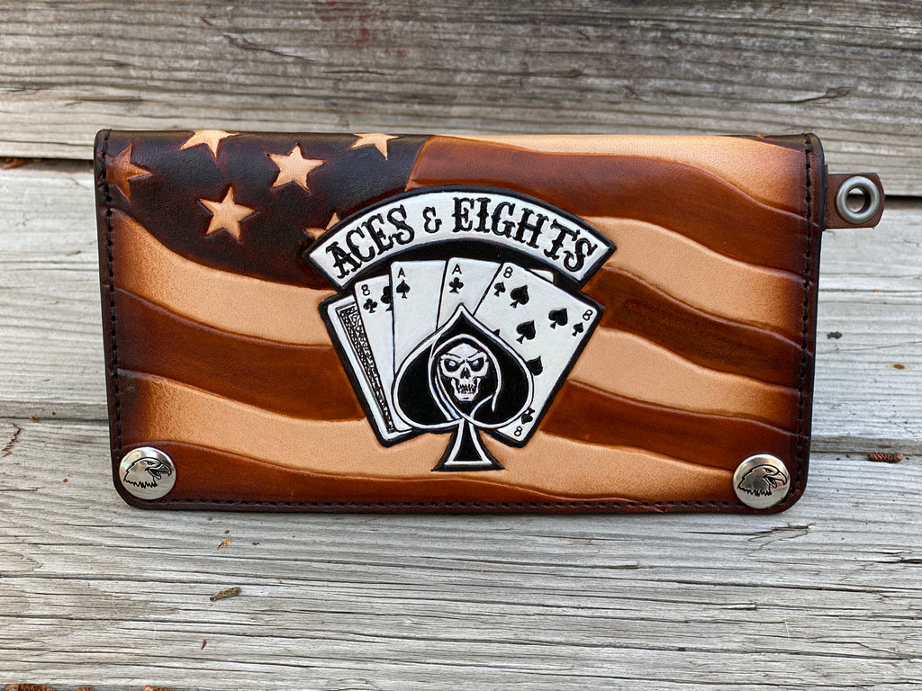 Aces & Eights Outlaw Biker Wallet - Hand tooled from premium leather - made in the USA