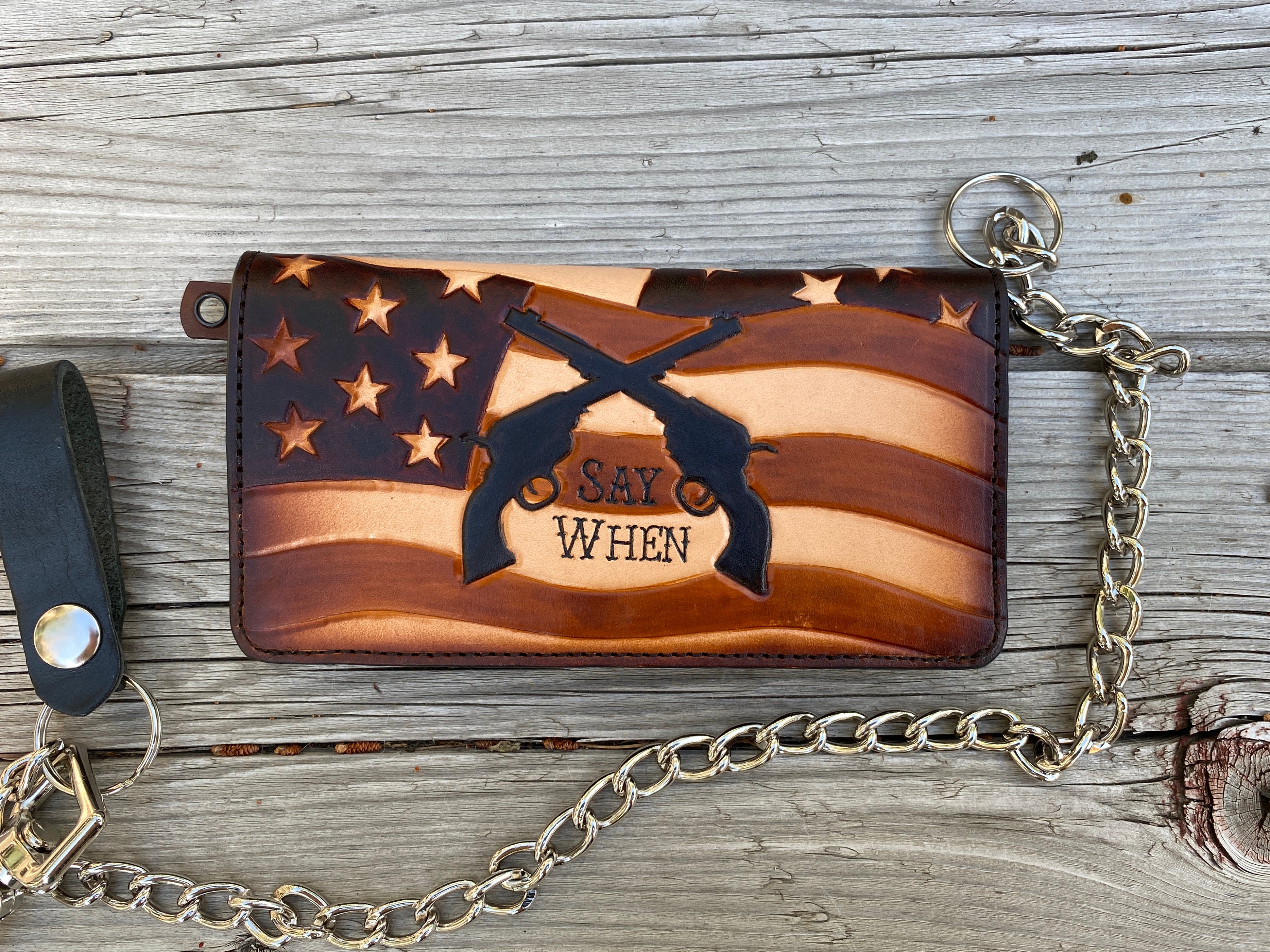 Aces & Eights Outlaw Biker Wallet - Hand tooled from premium leather - made in the USA