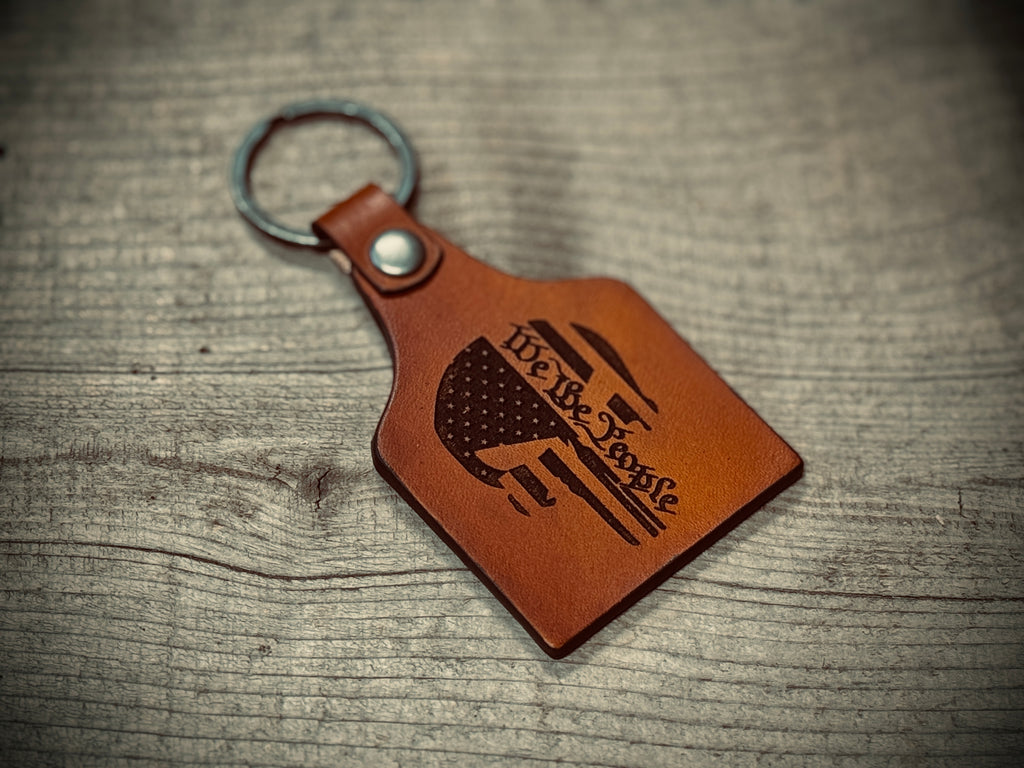 Punisher Skull / We The People Laser Engraved Leather Key Ring / Key Chain / Made in USA