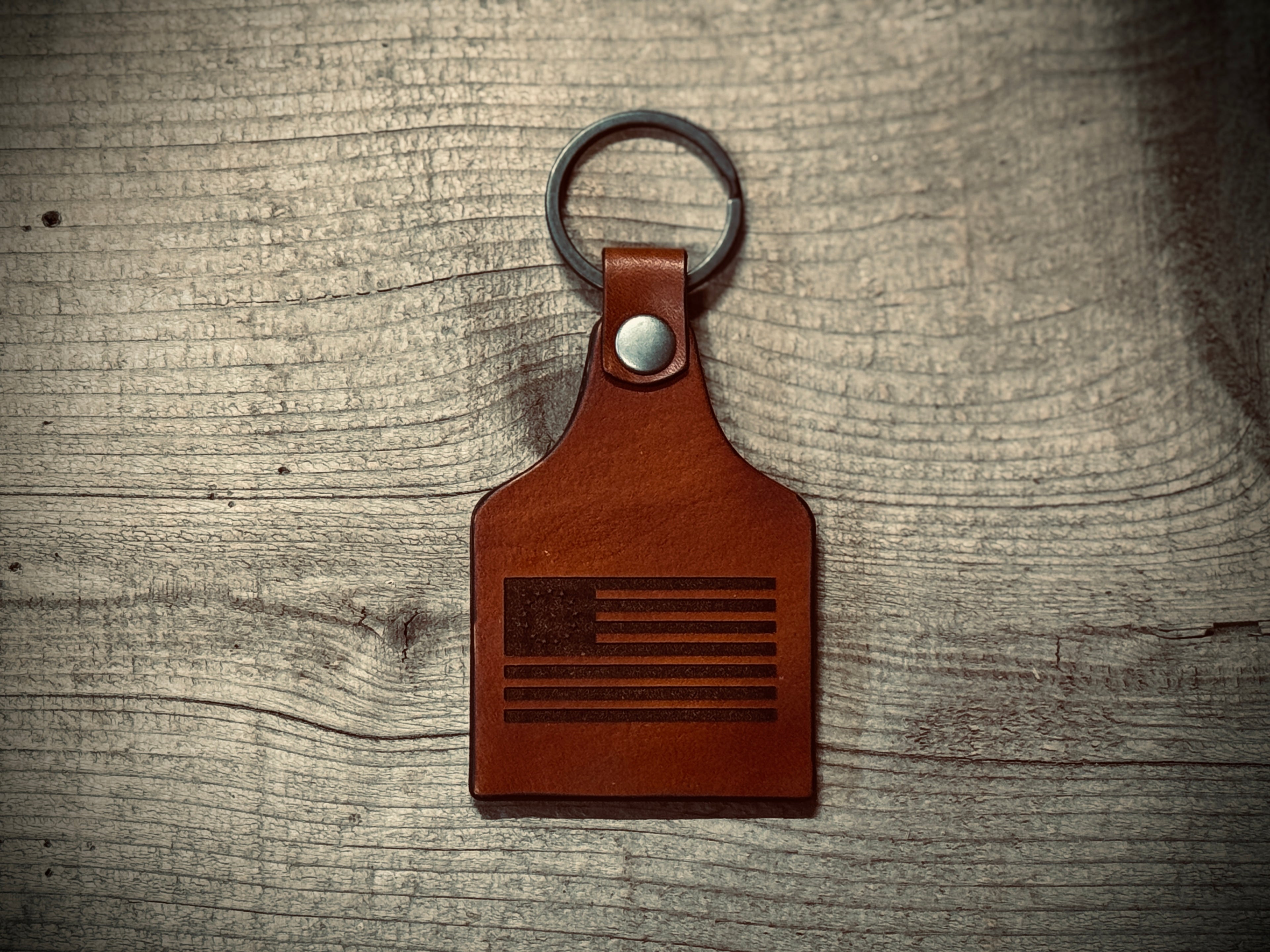 Punisher Skull / We The People Laser Engraved Leather Key Ring / Key Chain / Made in USA