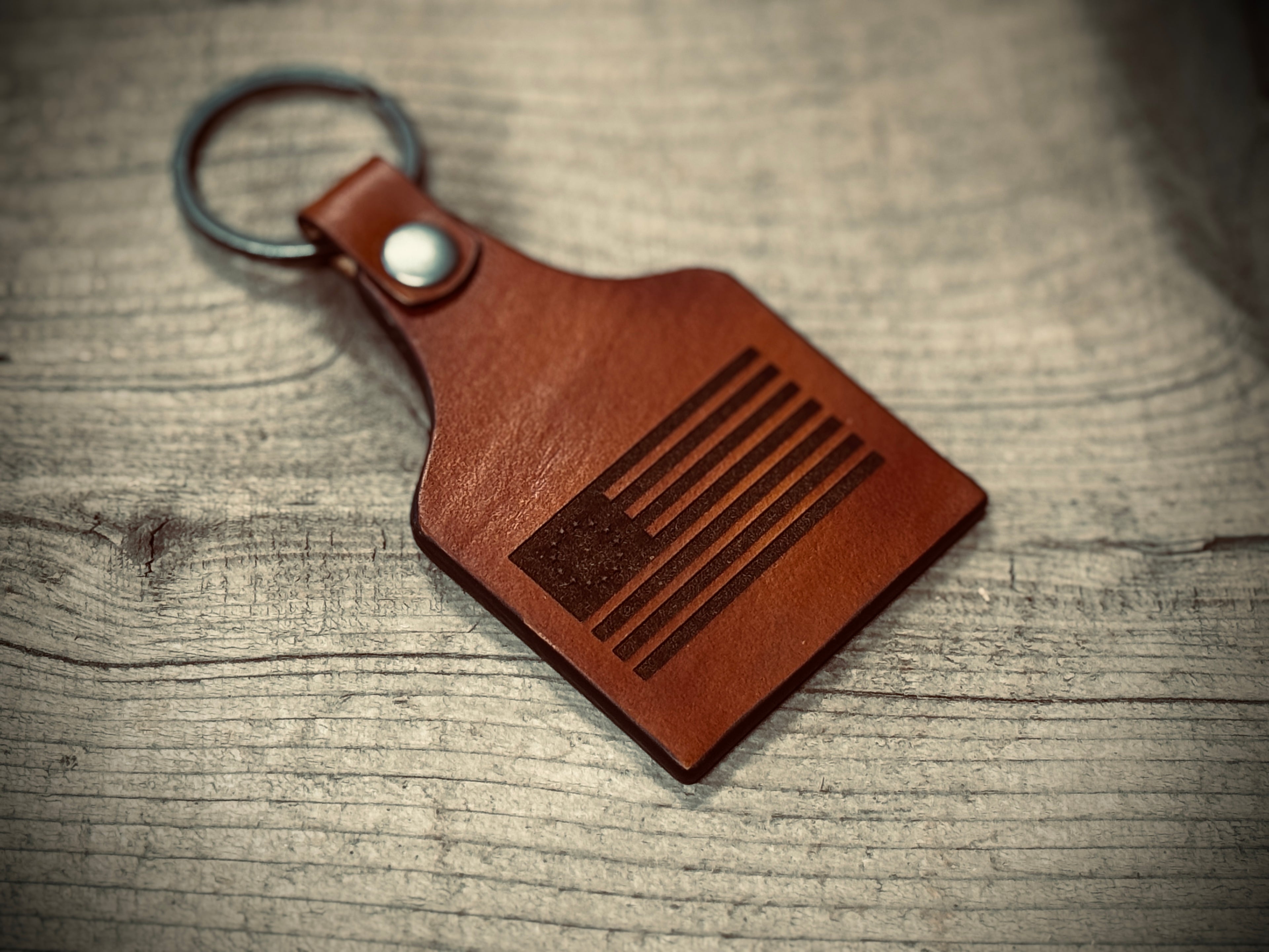 Punisher Skull / We The People Laser Engraved Leather Key Ring / Key Chain / Made in USA