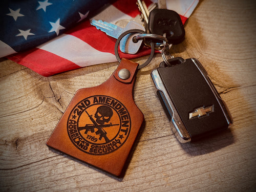 2A Engraved Leather Cow Tag Key Chain