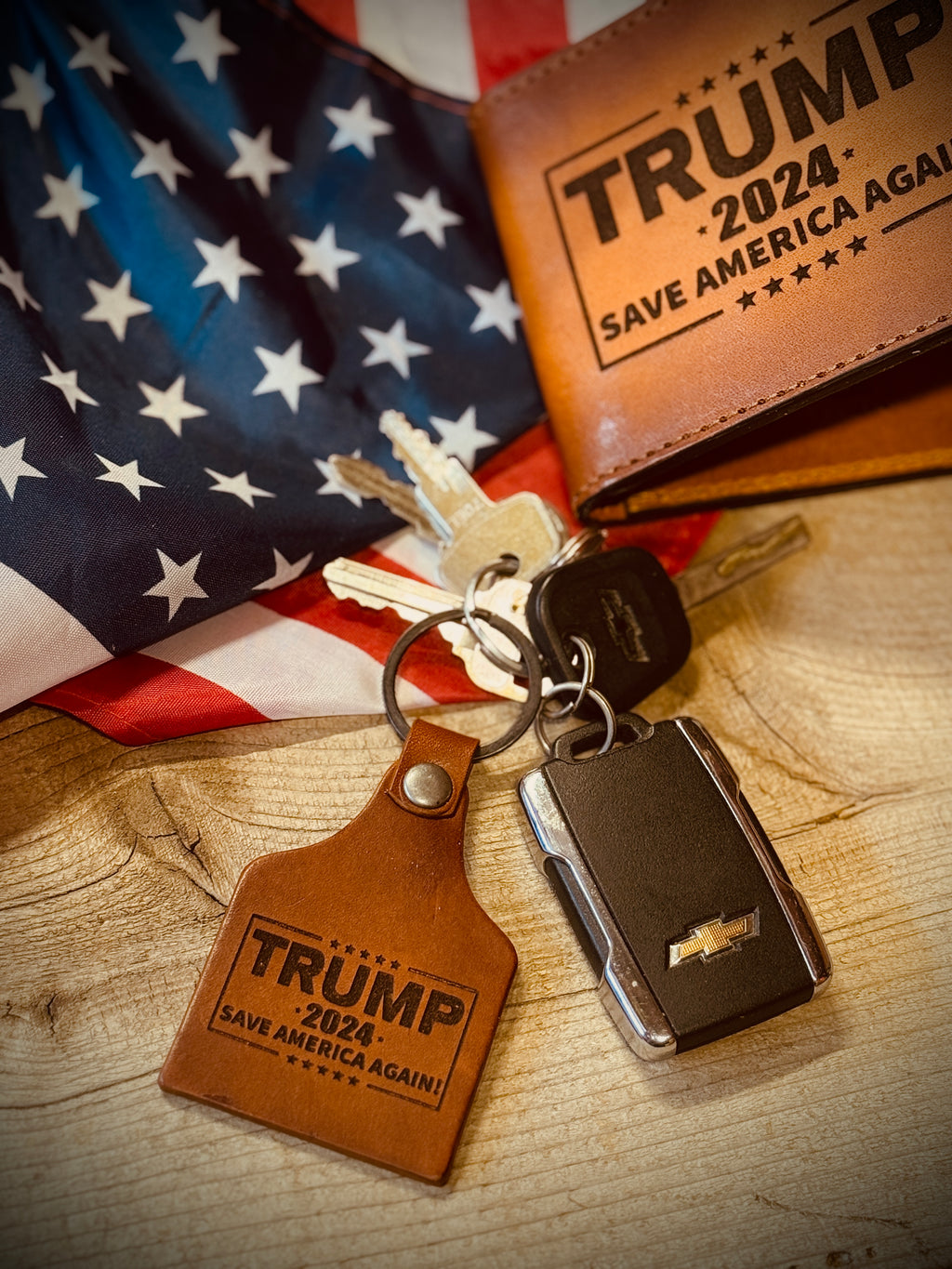 Trump 2027 / 47 -Double Sided Leather Key Chain / Key Ring / Cow-tag Fob