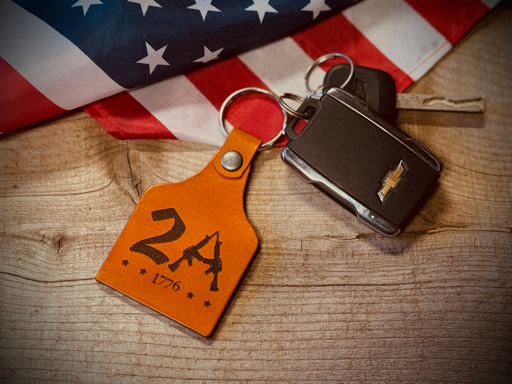 2A Engraved Leather Cow Tag Key Chain