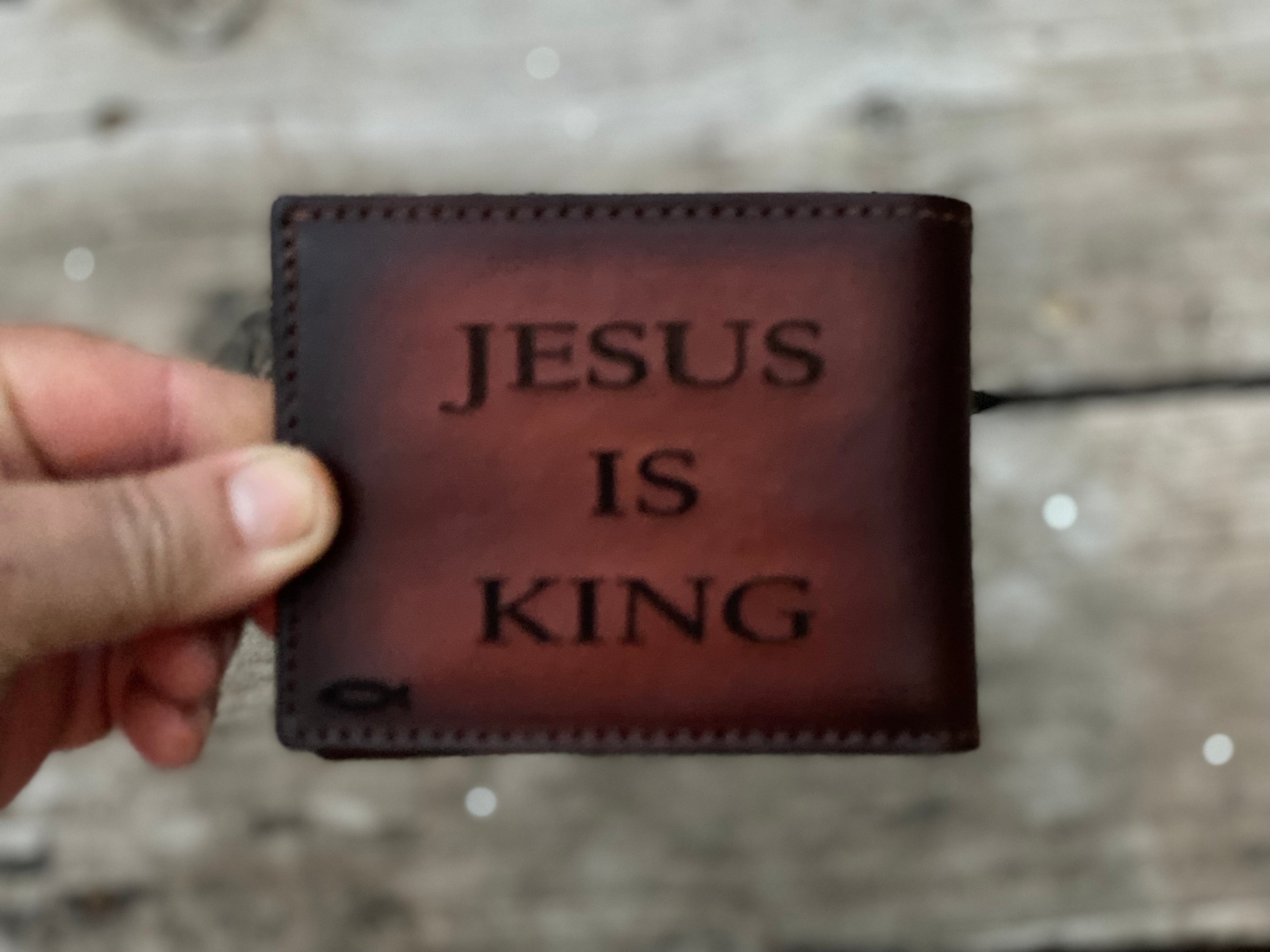 Jesus is King / Radiant Cross / Engraved and Hand Tooled Bifold Wallet