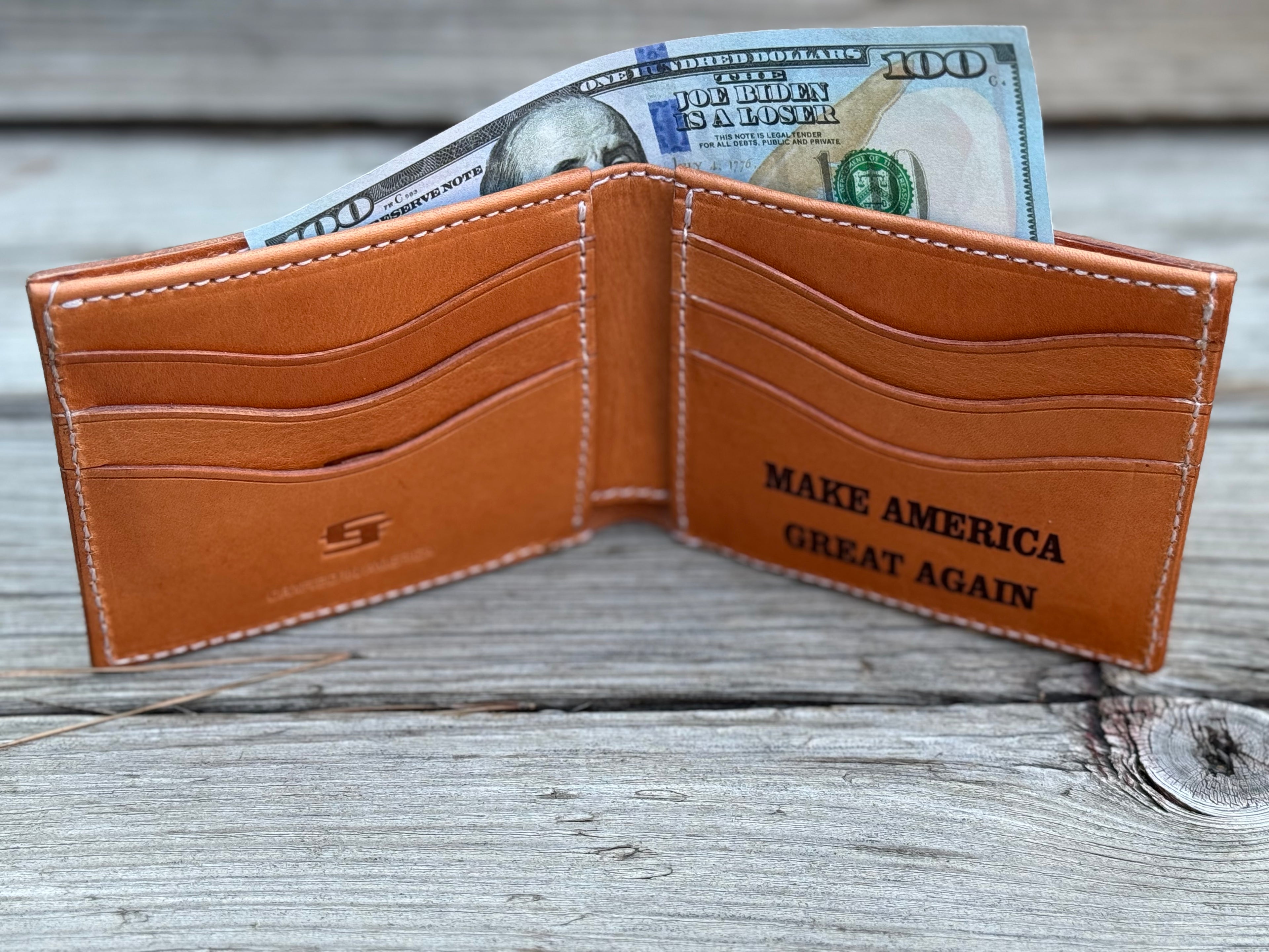 Never Surrender - Trump Butler PA Engraved Silhouette - Handmade Premium Bifold Wallet