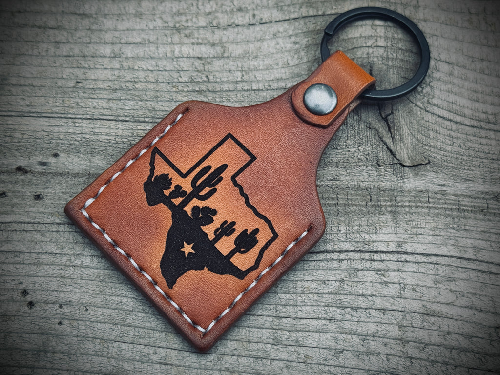 Texas Pride Deluxe - Laser Engraved Double Sided / Stitched Leather Key Chain