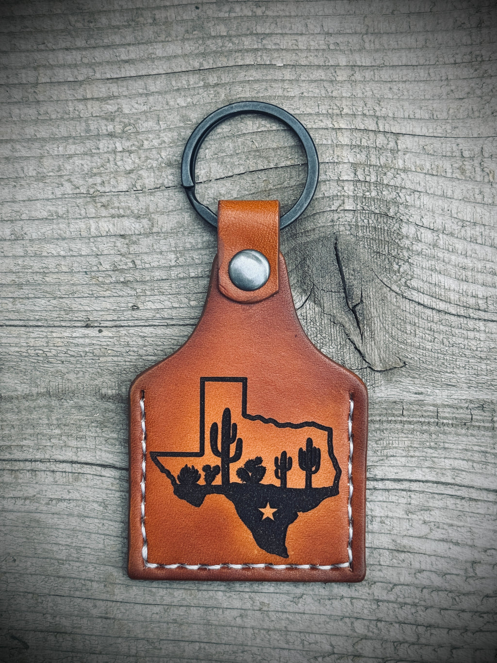 Texas Pride Deluxe - Laser Engraved Double Sided / Stitched Leather Key Chain