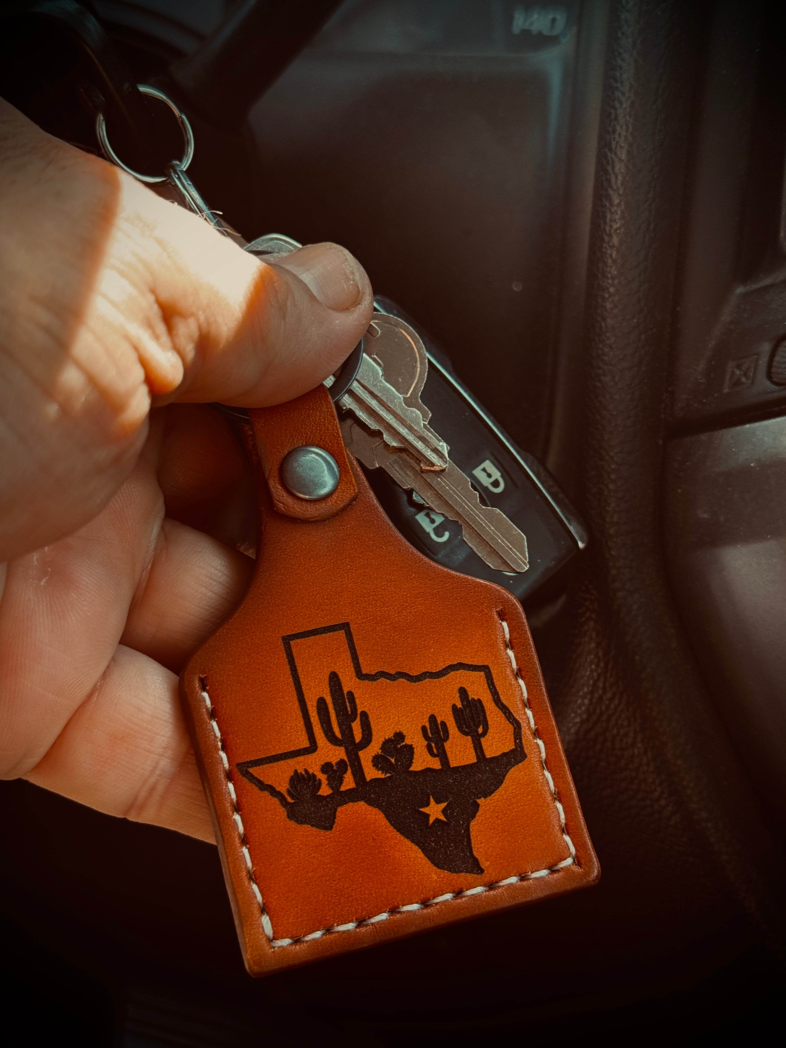 Texas Pride Deluxe - Laser Engraved Double Sided / Stitched Leather Key Chain
