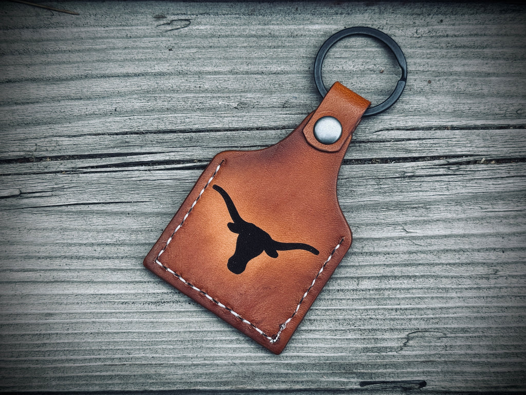 Texas Pride Deluxe - Laser Engraved Double Sided / Stitched Leather Key Chain