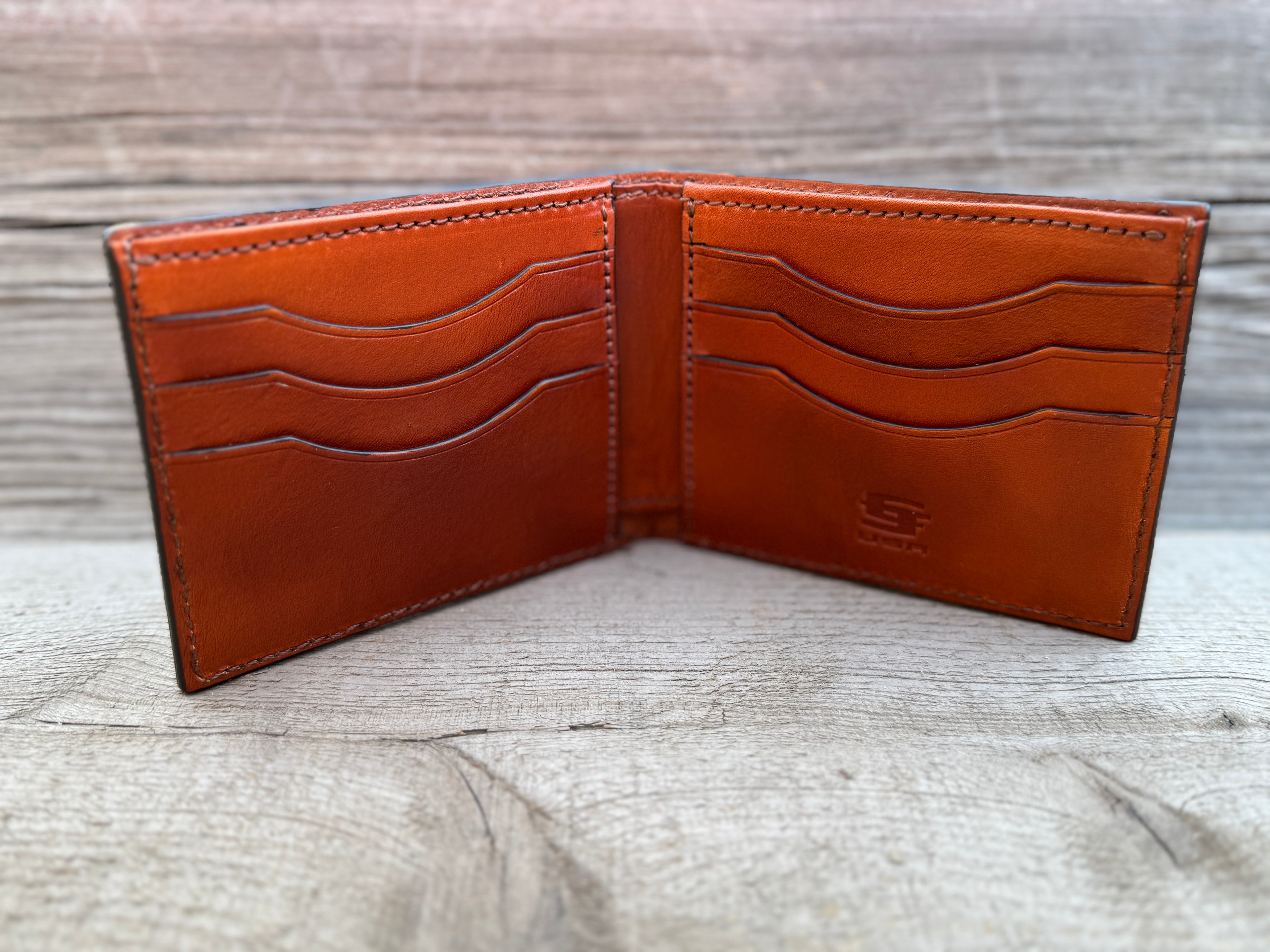 Cowboy Western Deluxe Bifold - Premium  laser engraved and stitched handmade leather wallet- Made In USA