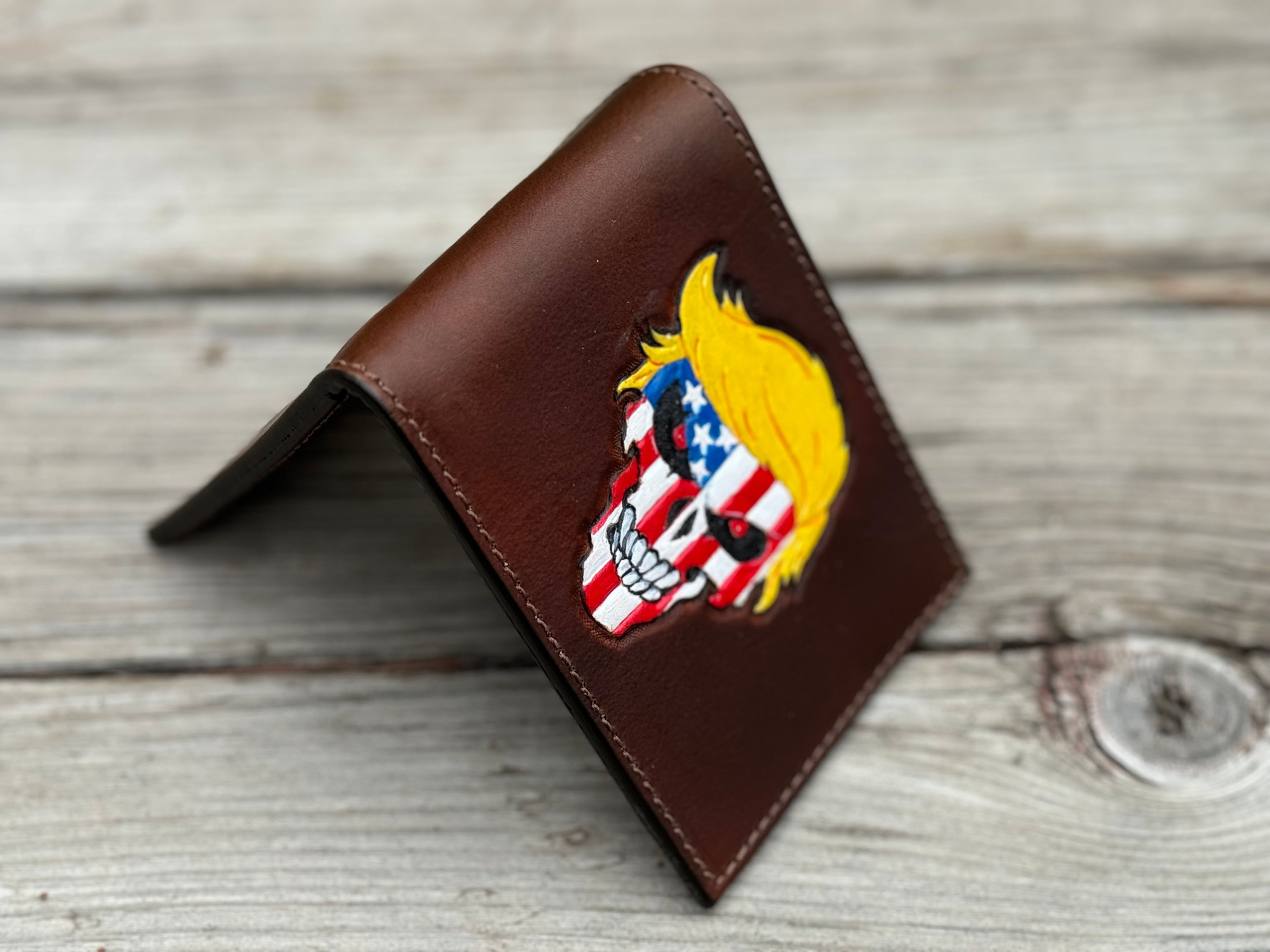 Trumpisher - Hand tooled and colored custom wallet extraordinaire