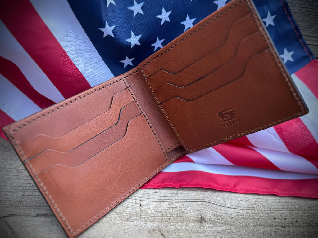 America 250 Laser Engraved Leather Bifold Wallet – 1776-2026 “250 Years of Freedom” Patriotic Eagle Design | Handmade Custom