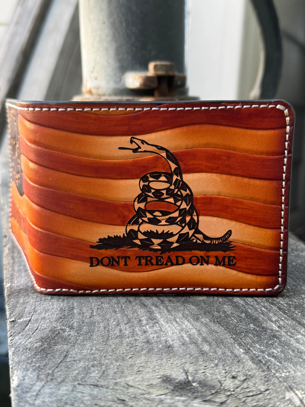 Patriot Gear - Don't Tread on Me / We The People / Betsy Ross Flag Hand Tooled and Engraved Handmade Bifold Wallet