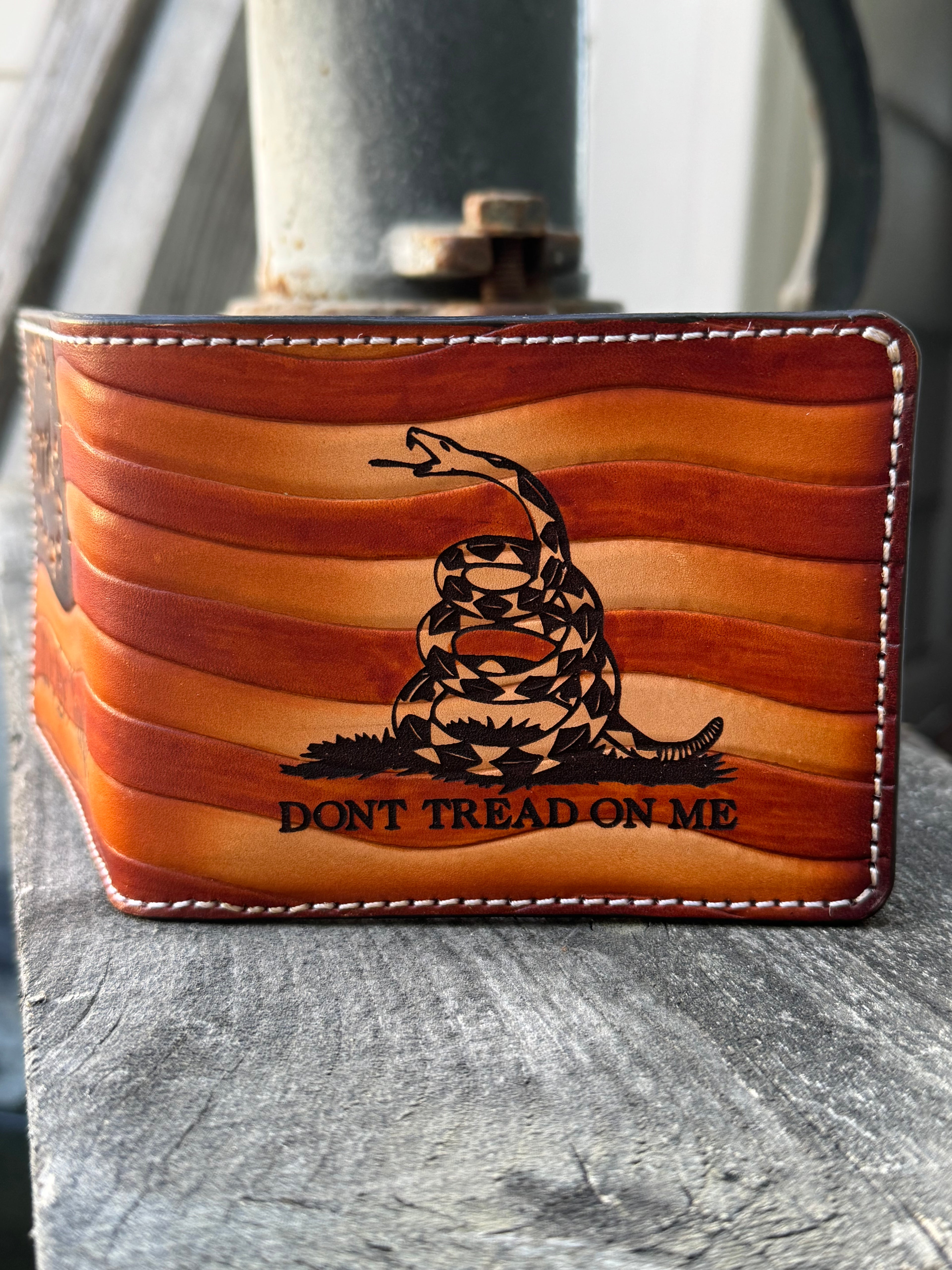 Patriot Gear - Don't Tread on Me / We The People / Betsy Ross Flag Hand Tooled and Engraved Handmade Bifold Wallet