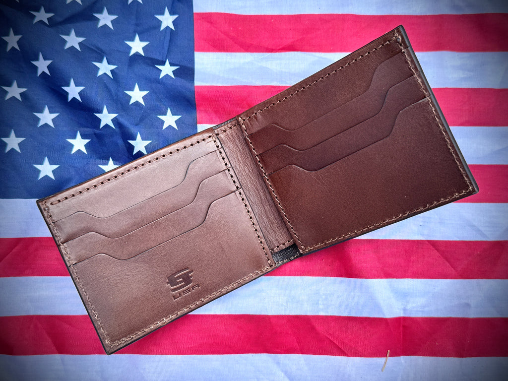 Old Glory Bifold - American Flag Themed Hand Tooled and Colored Wallet - Made in USA