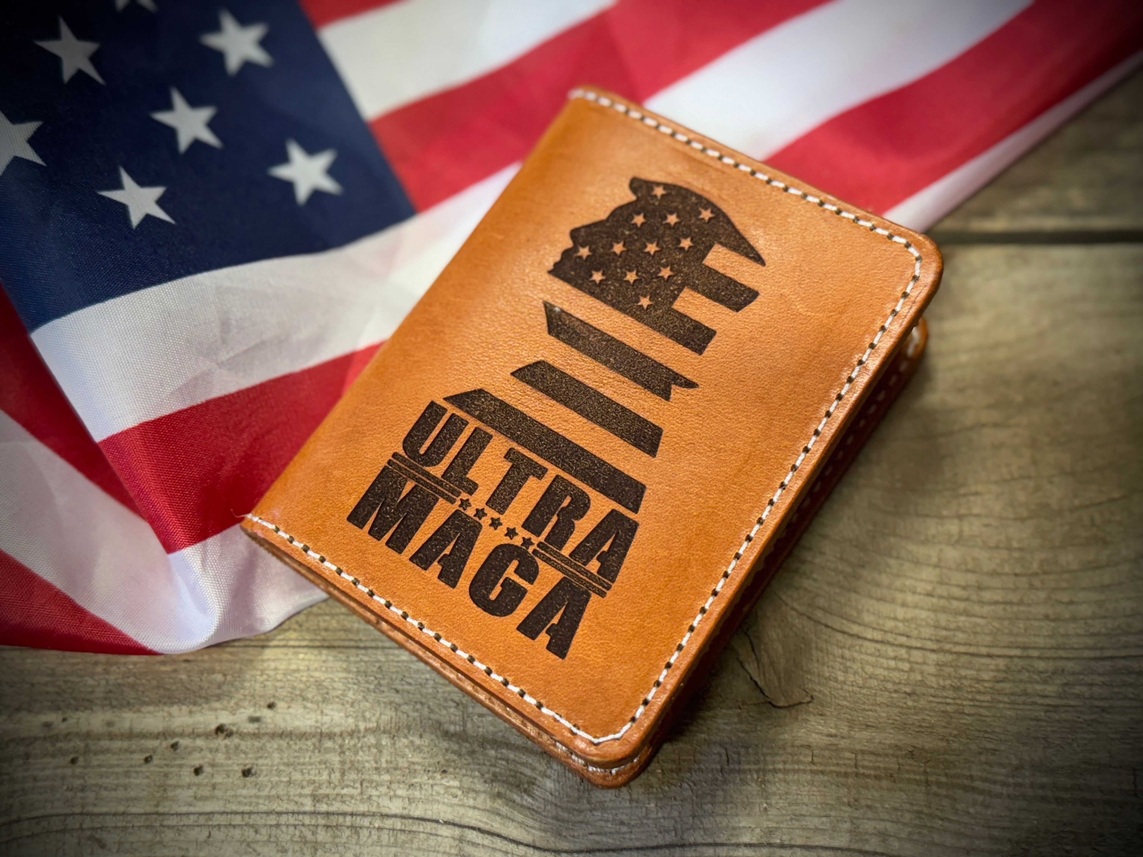 Ultra MAGA - Trump American Flag Silhouette Compact Credit Card Wallet - Made in USA